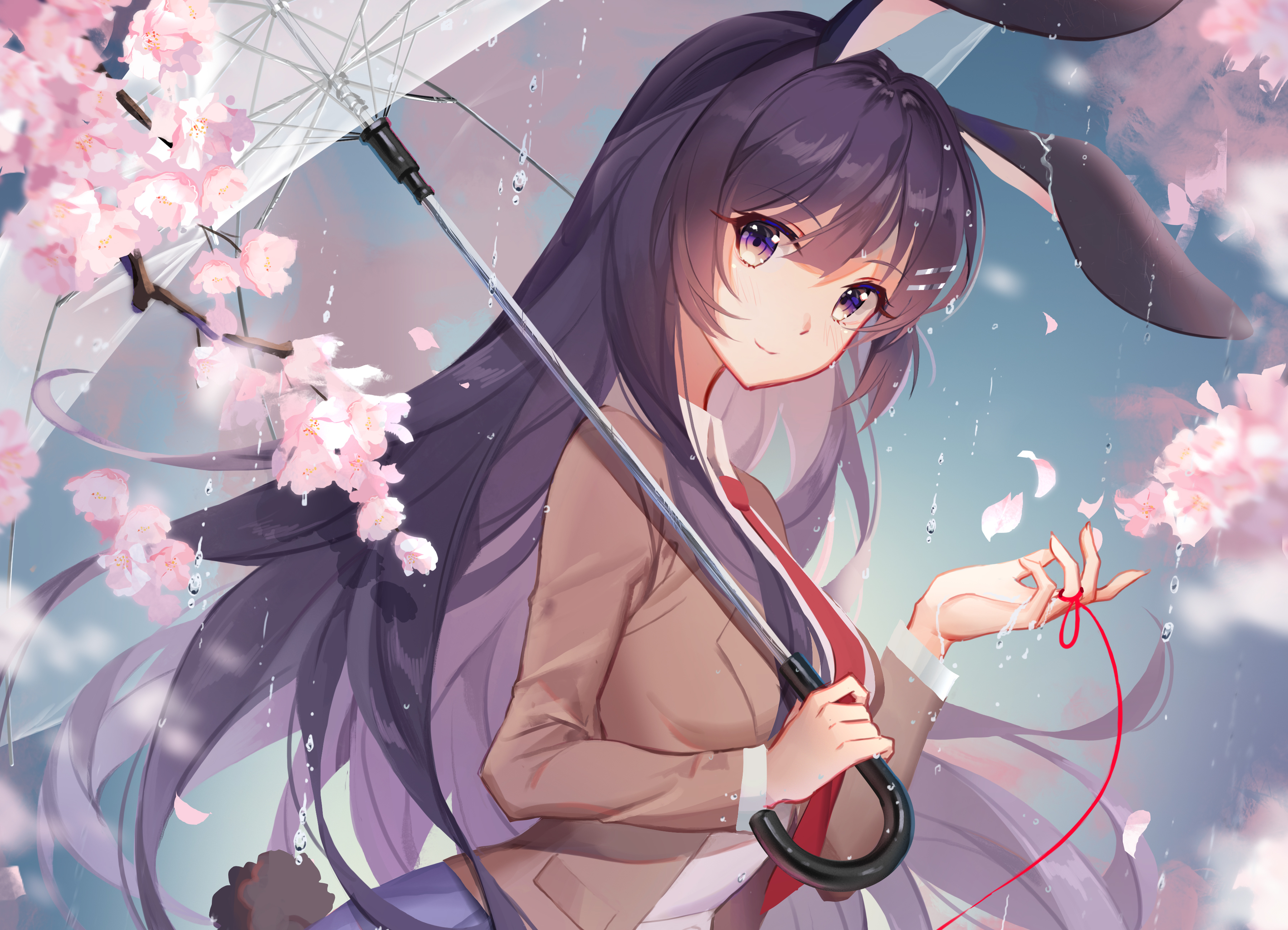 mai sakurajima, umbrella, rascal does not dream of bunny girl senpai, anime, cherry blossom phone background