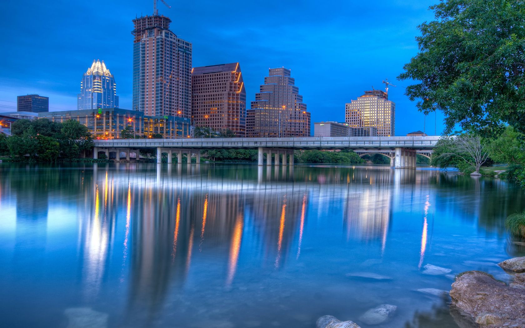 Download mobile wallpaper Trees, Bridge, Cities, Austin, Skyscrapers, Texas, Hdr for free.