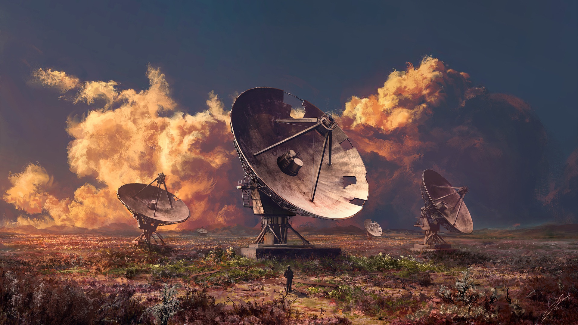 antenna, sci fi, post apocalyptic, cloud, landscape 4K Ultra