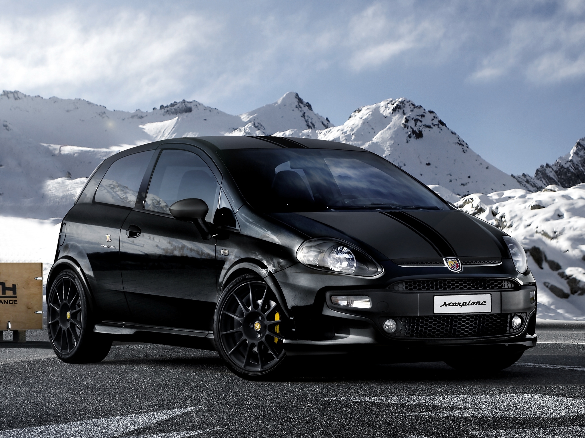 black, auto, mountains, cars, side view, stylish, abarth, scorpione Full HD