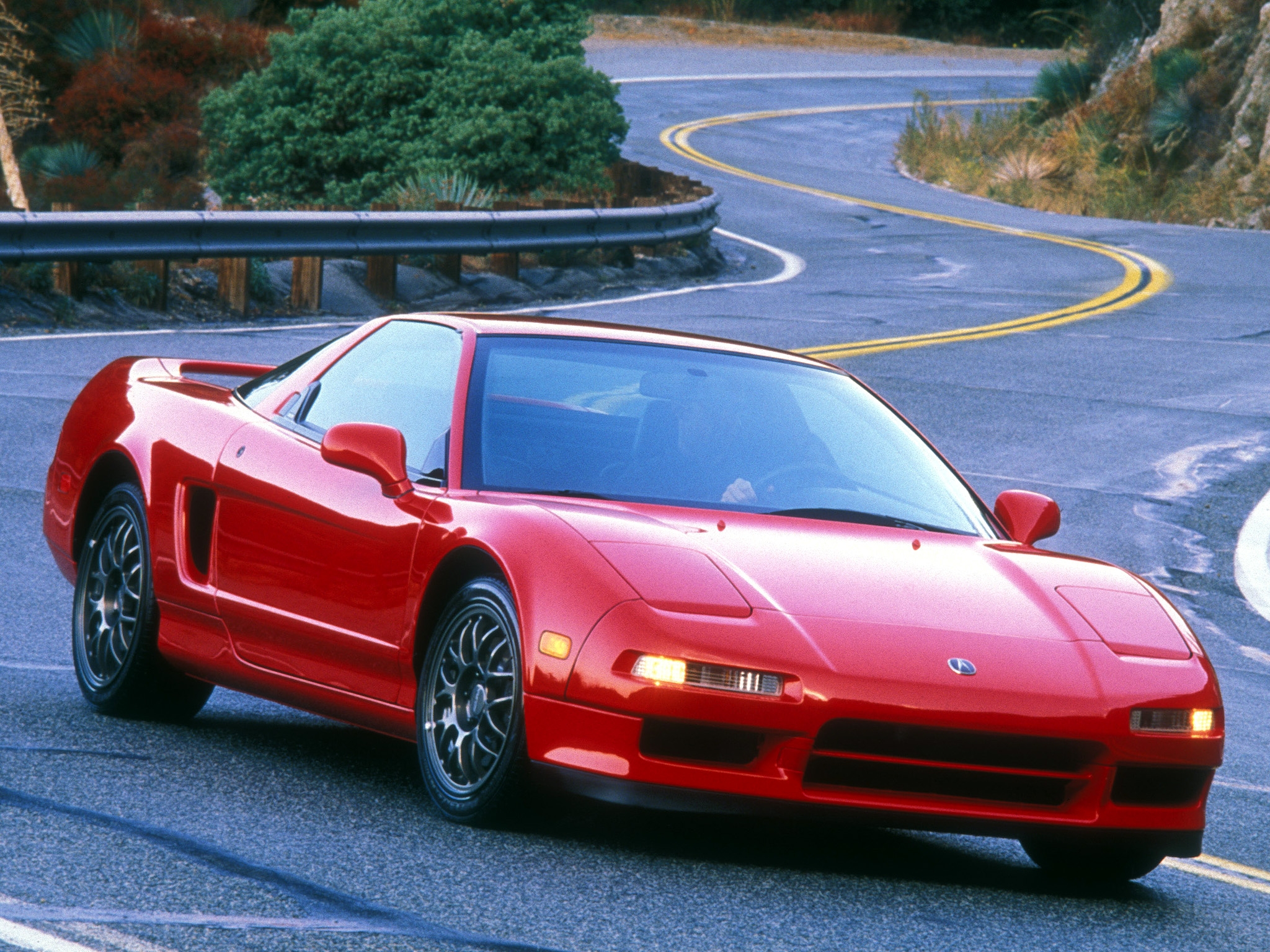 road, acura, sports, auto, nature, cars, red, front view, style, akura, 1999, nsx, hsx, nsh