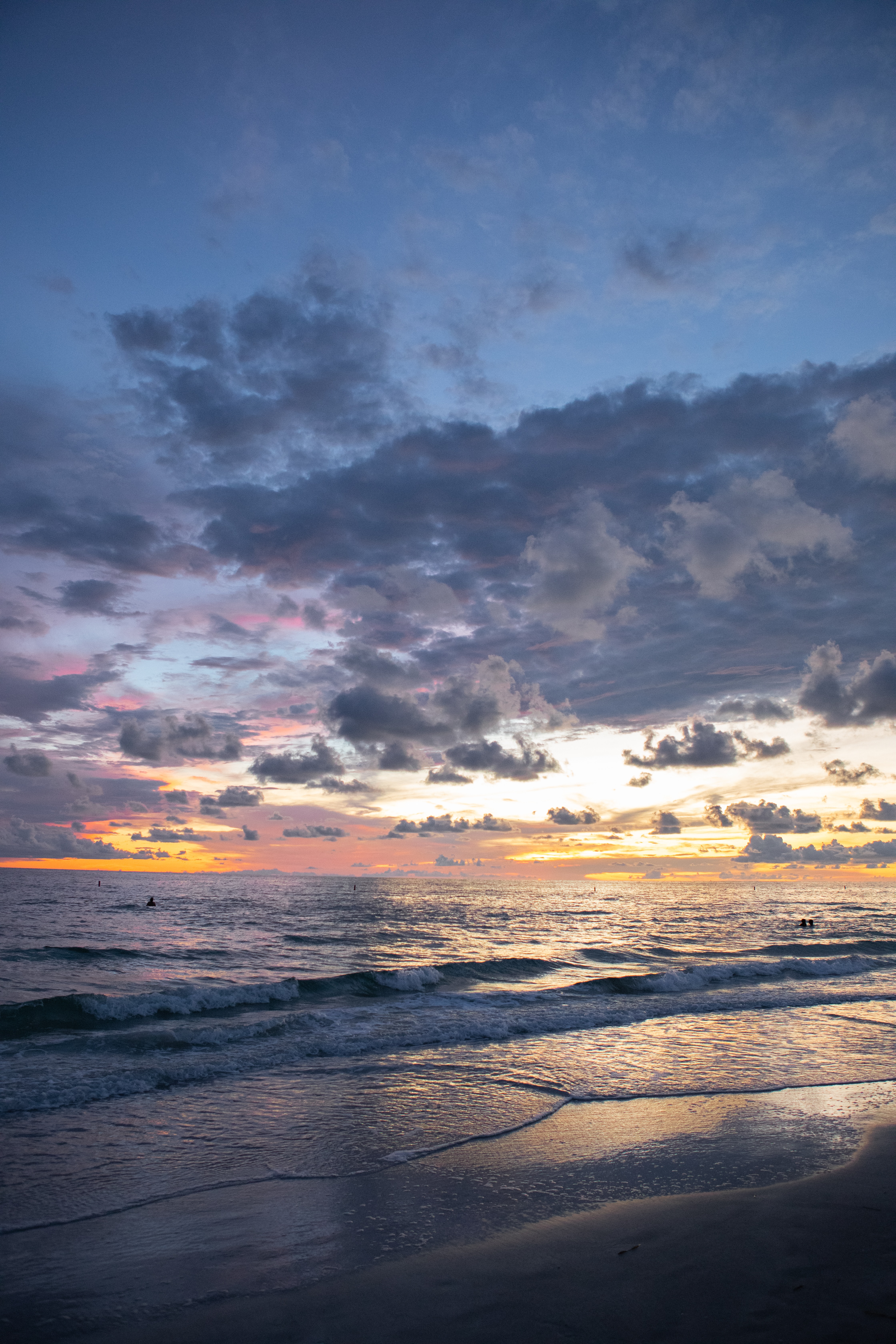 dusk, beach, nature, sea, twilight, clouds, waves HD wallpaper