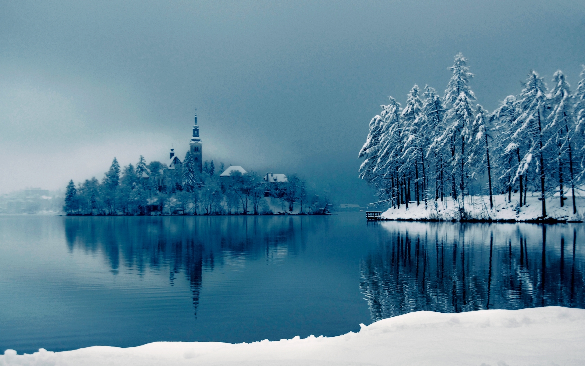 Download mobile wallpaper Landscape, Snow, Houses, Lakes for free.