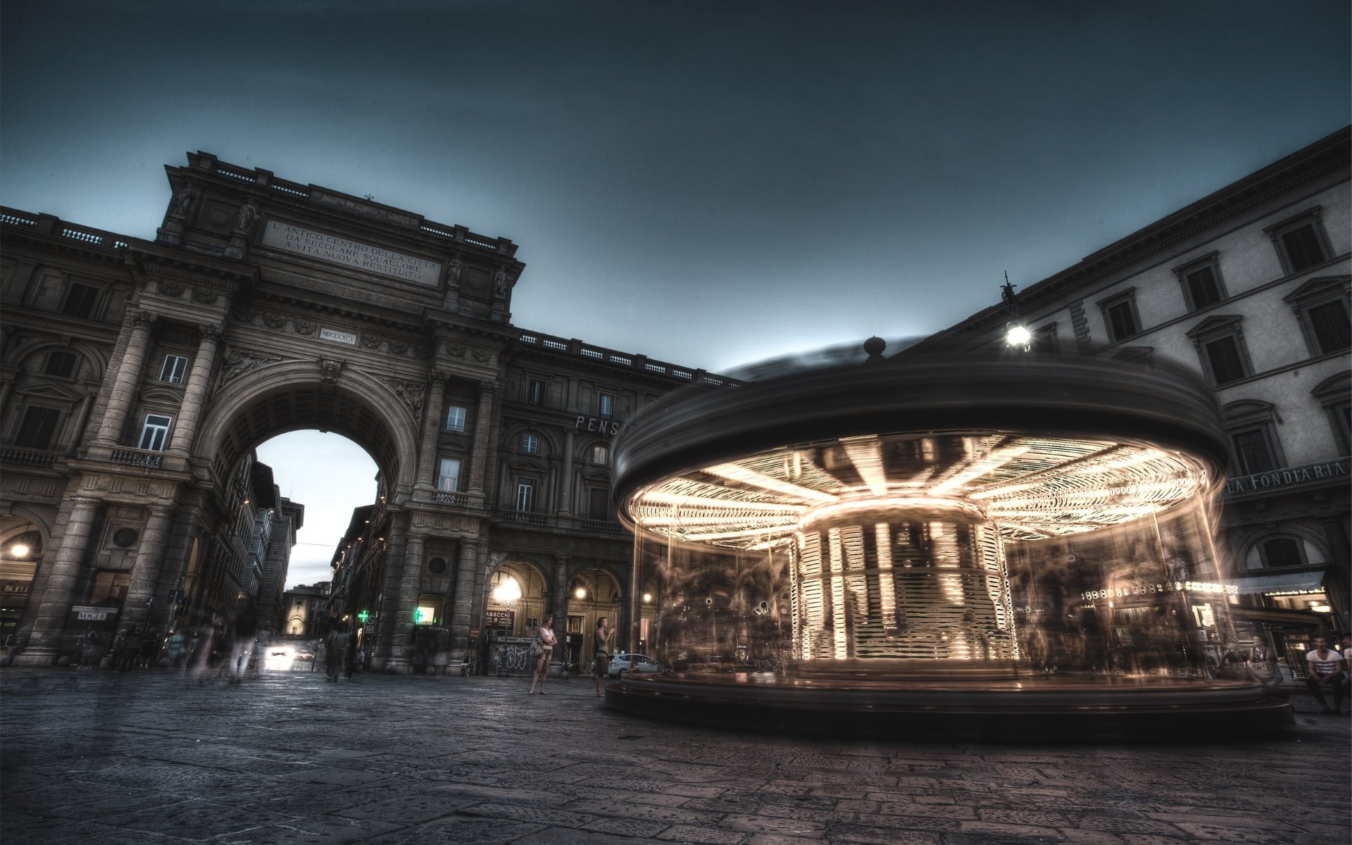 carousel, man made, florence, architecture, building, hdr, night, cities wallpapers for tablet