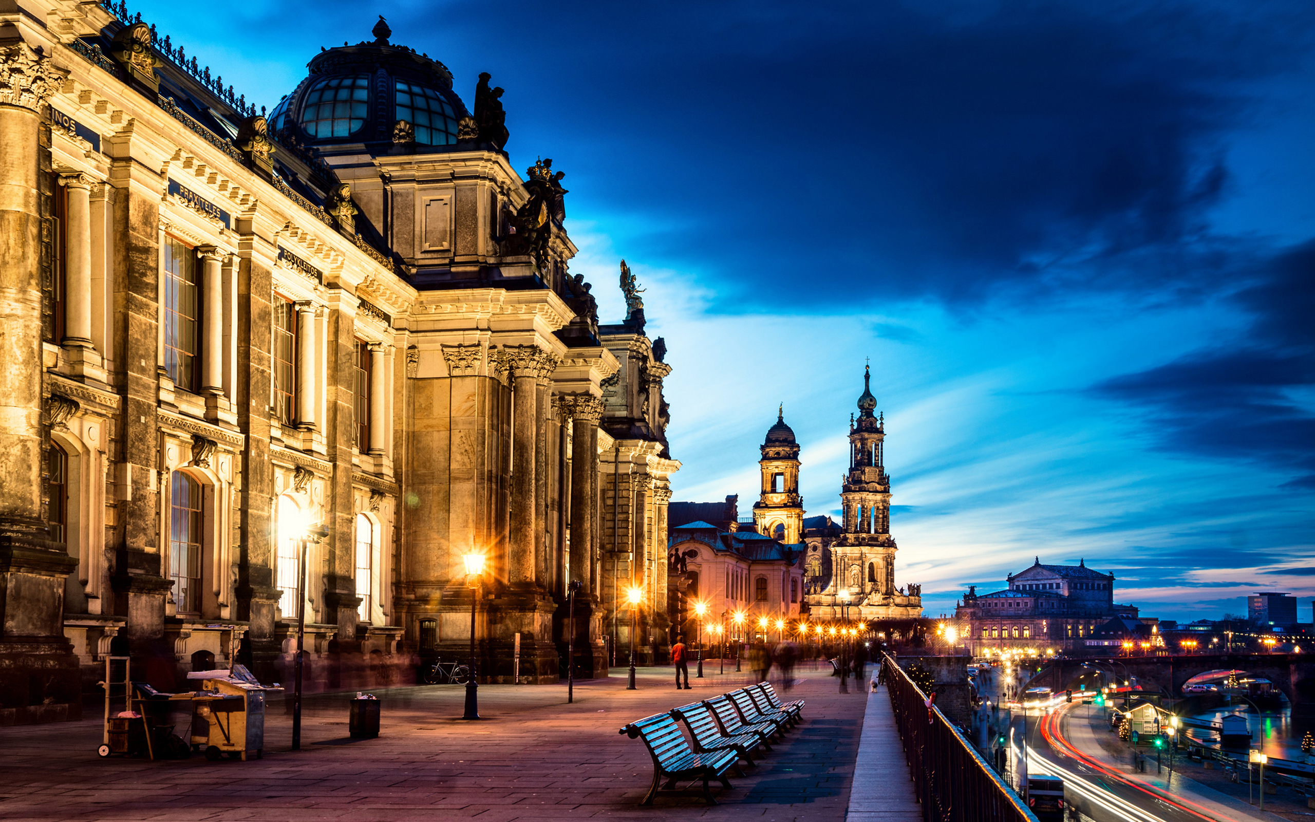 dresden, architecture, man made, city, germany, night, time lapse, cities