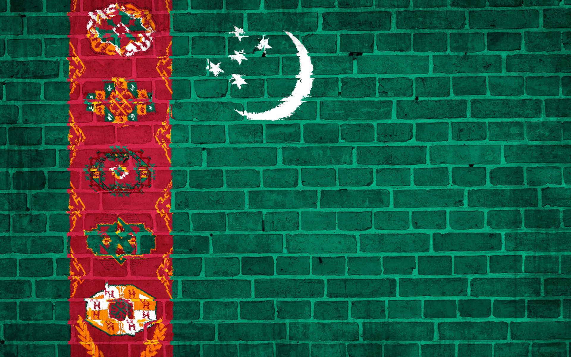 Téléchargez des papiers peints mobile Turkménistan, Mur, Textures, Texture, Drapeau gratuitement.