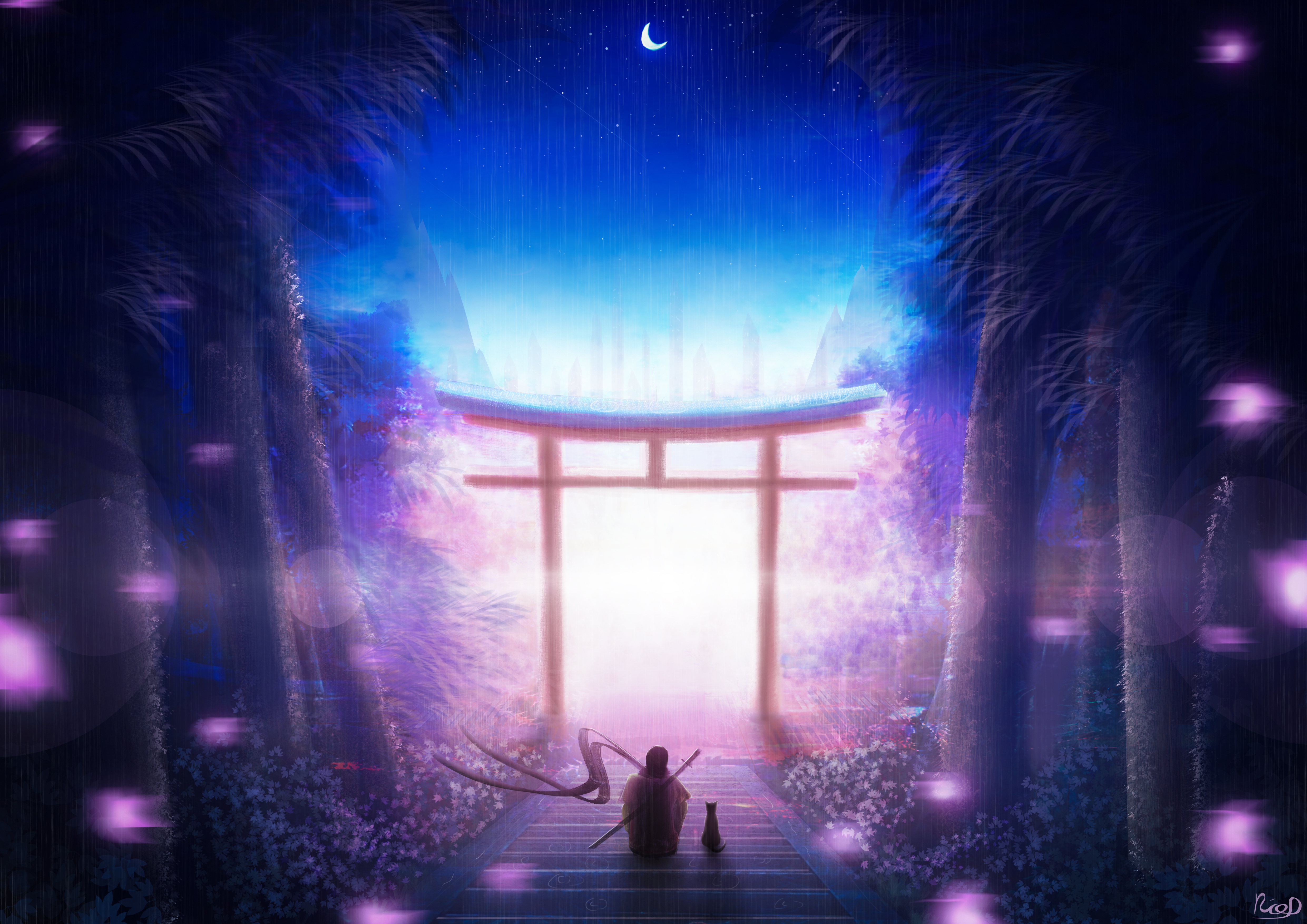 warrior, night, privacy, art, seclusion, torii