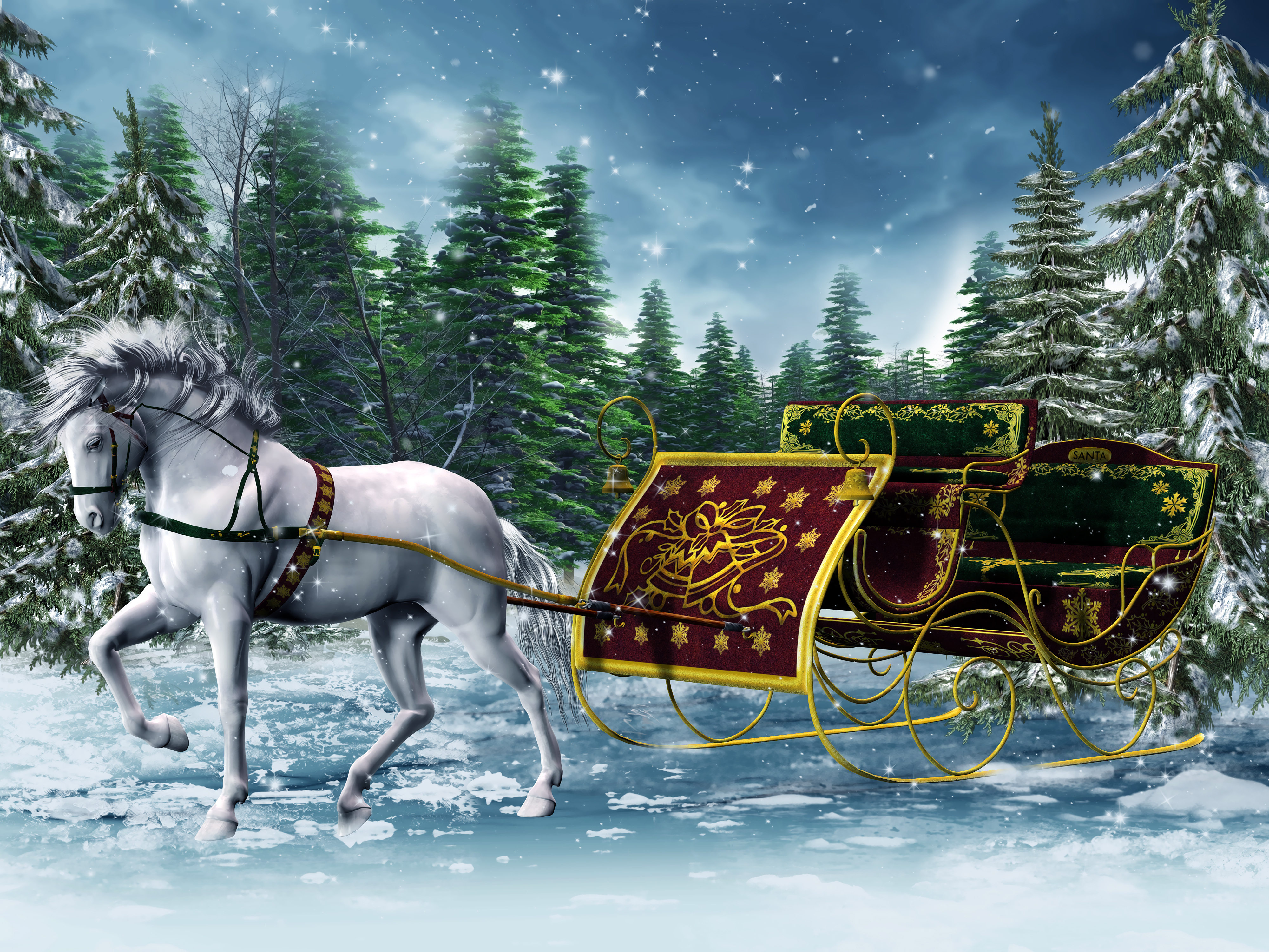 758886 скачать обои рождество, зима, праздничные, лошадь, сани, снег, белый - заставки и картинки бесплатно