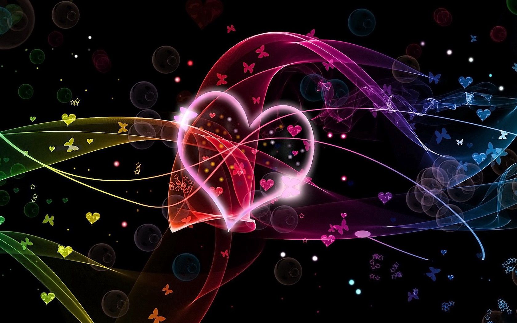love, butterflies, heart, circles, multicolored, motley download HD wallpaper