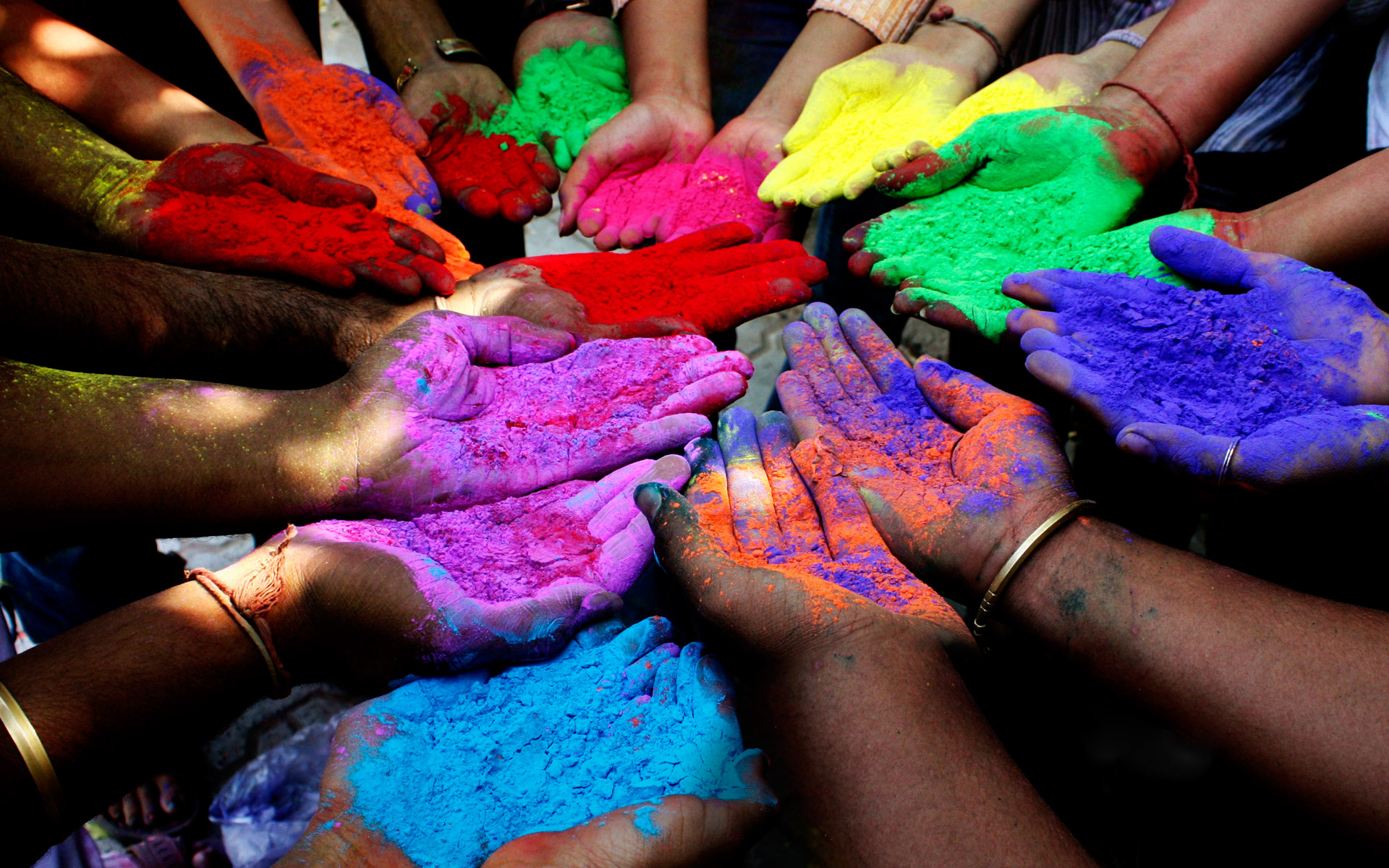 holi, holiday, colors, hand