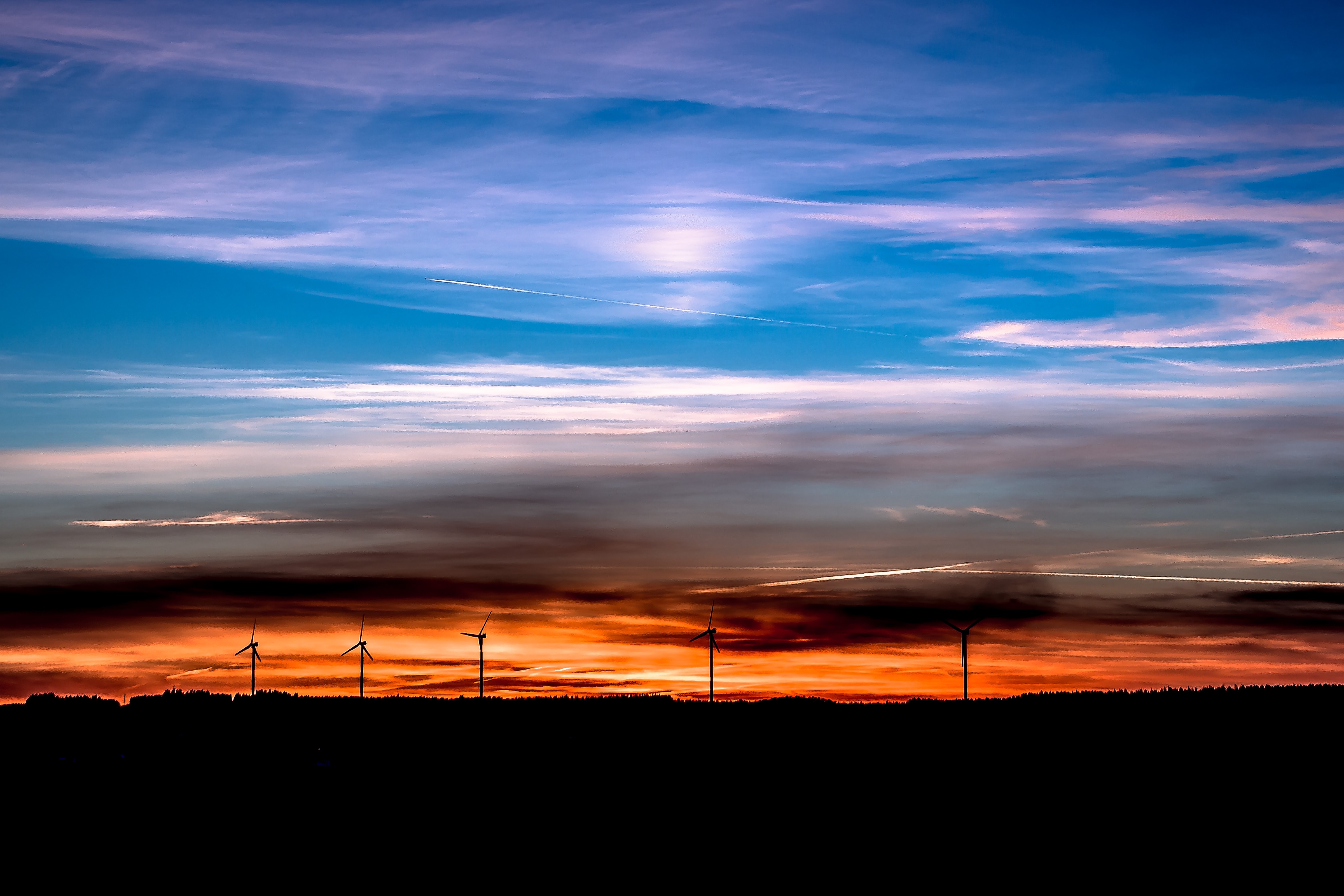 Horizontal Wallpaper nature, sunset, horizon, handsomely, it's beautiful, windmills