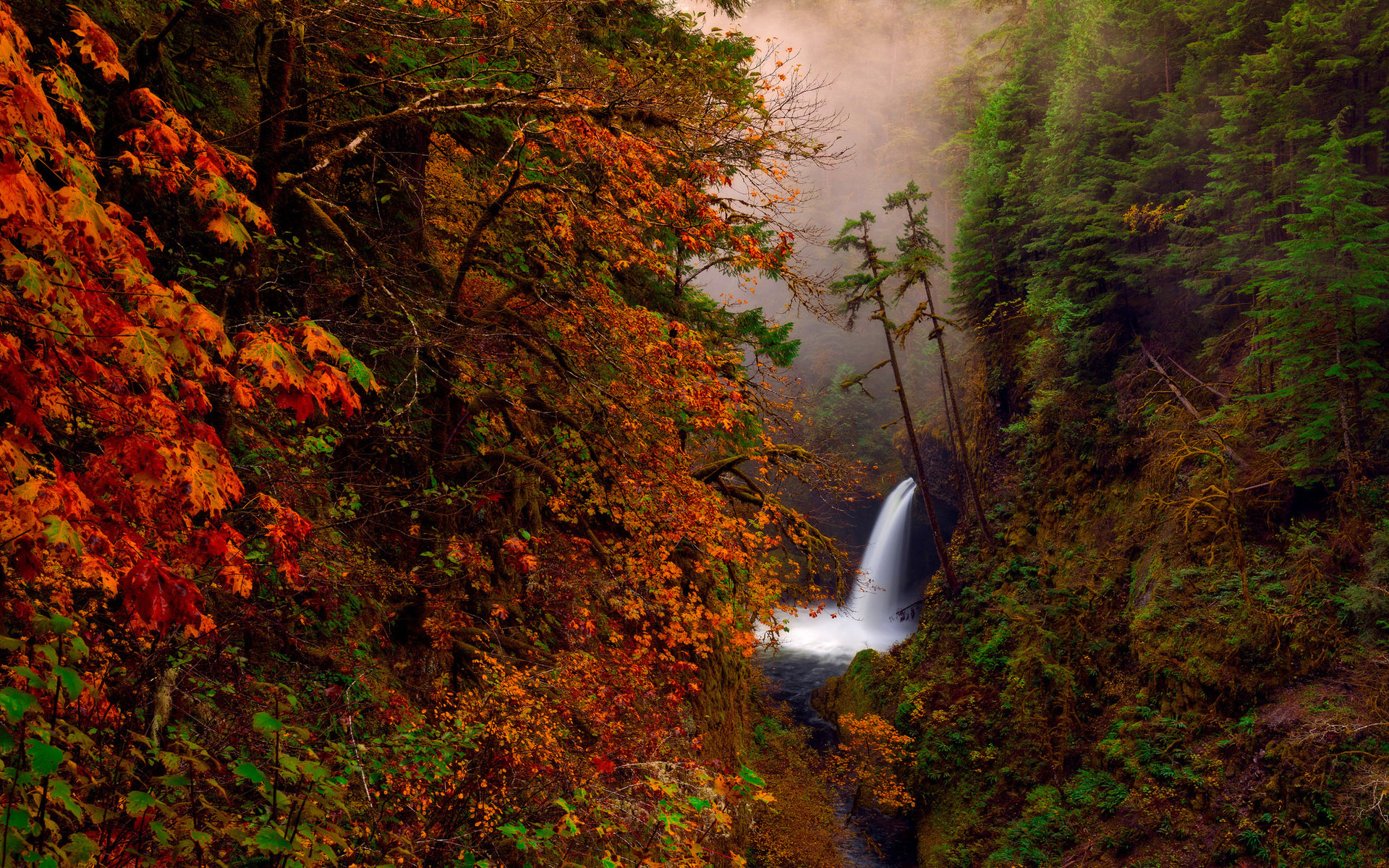 Осень горы водопад