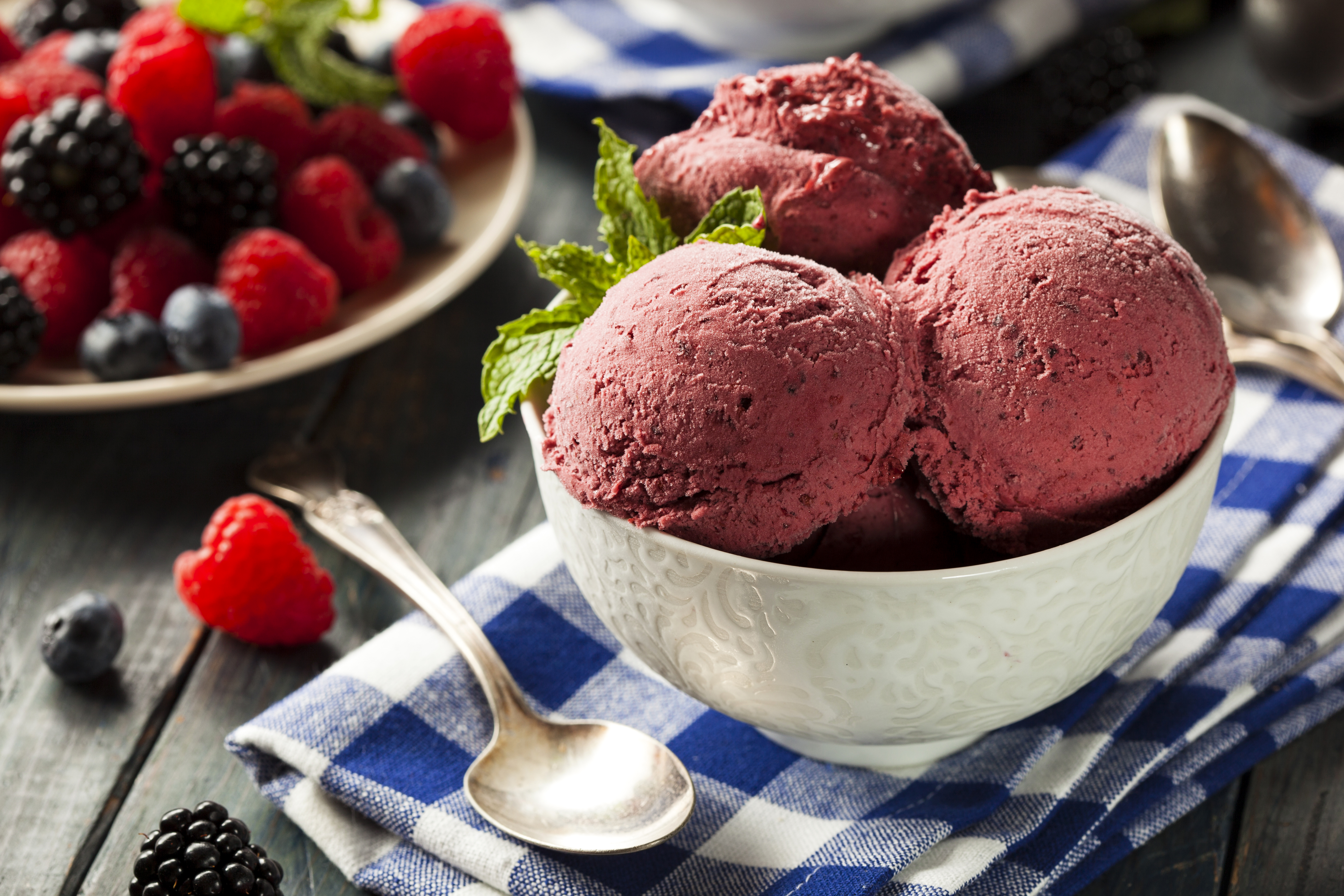 Download mobile wallpaper Food, Blueberry, Raspberry, Ice Cream, Blackberry, Berry for free.