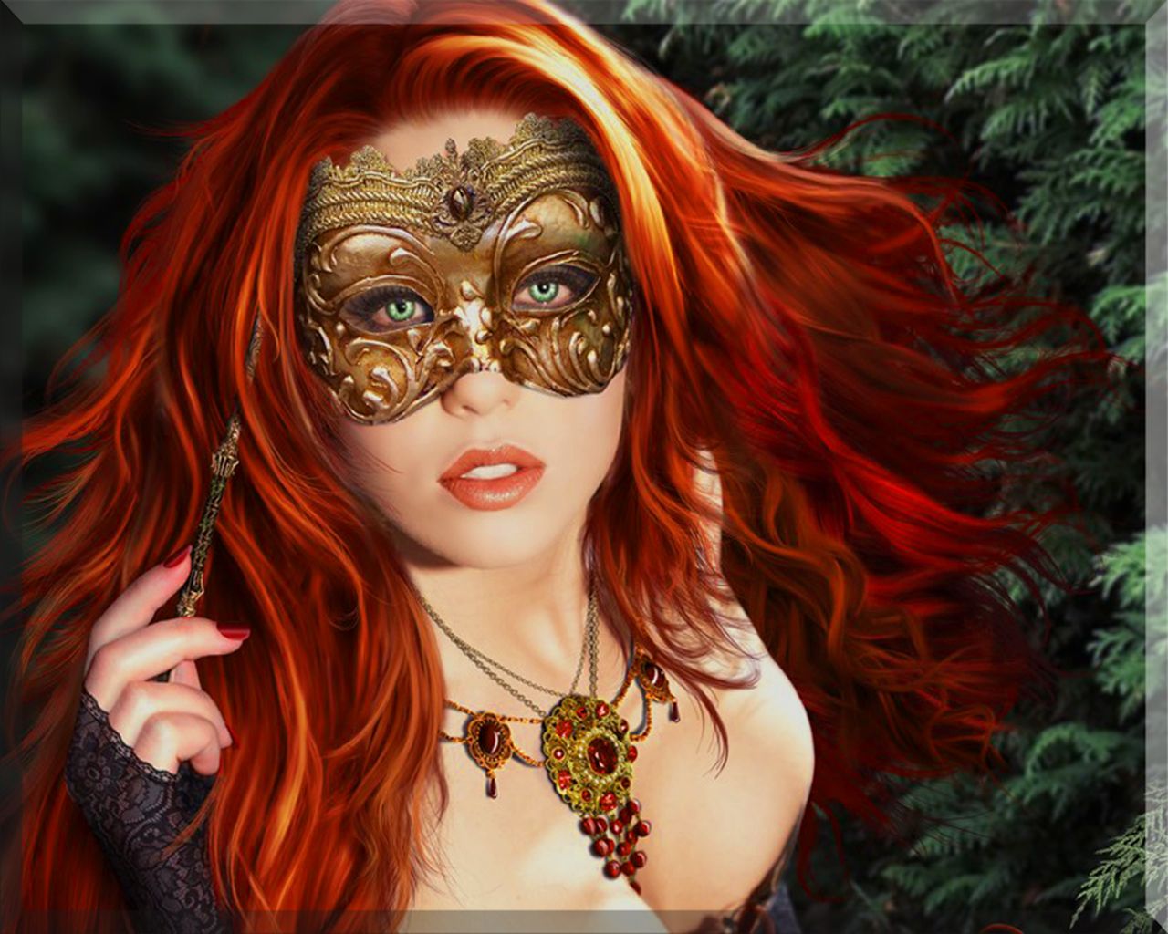 Download mobile wallpaper Fantasy, Redhead, Mask, Women for free.