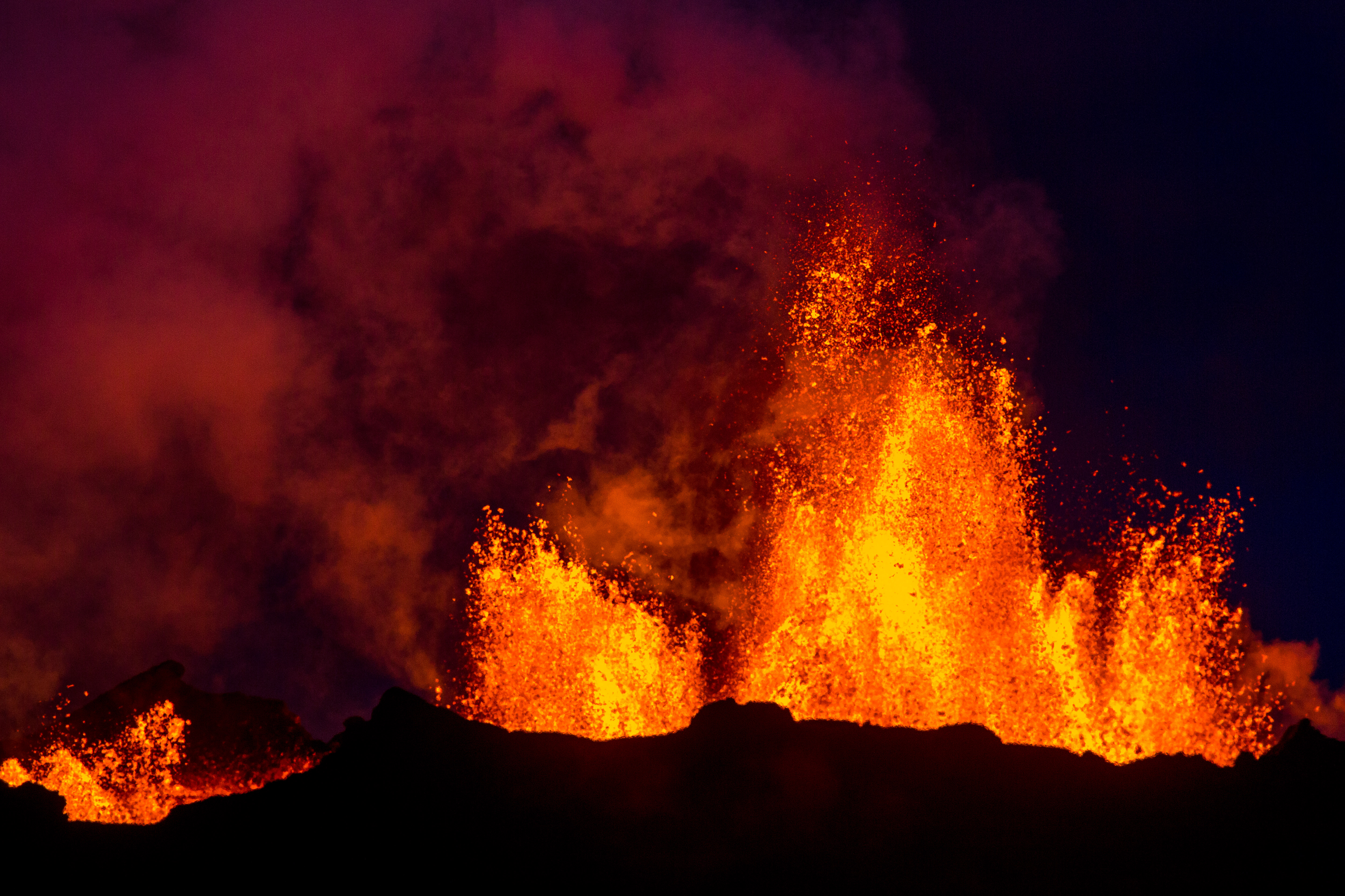 volcano, earth, bárðarbunga, eruption, iceland, lava, nature, night, smoke, volcanoes