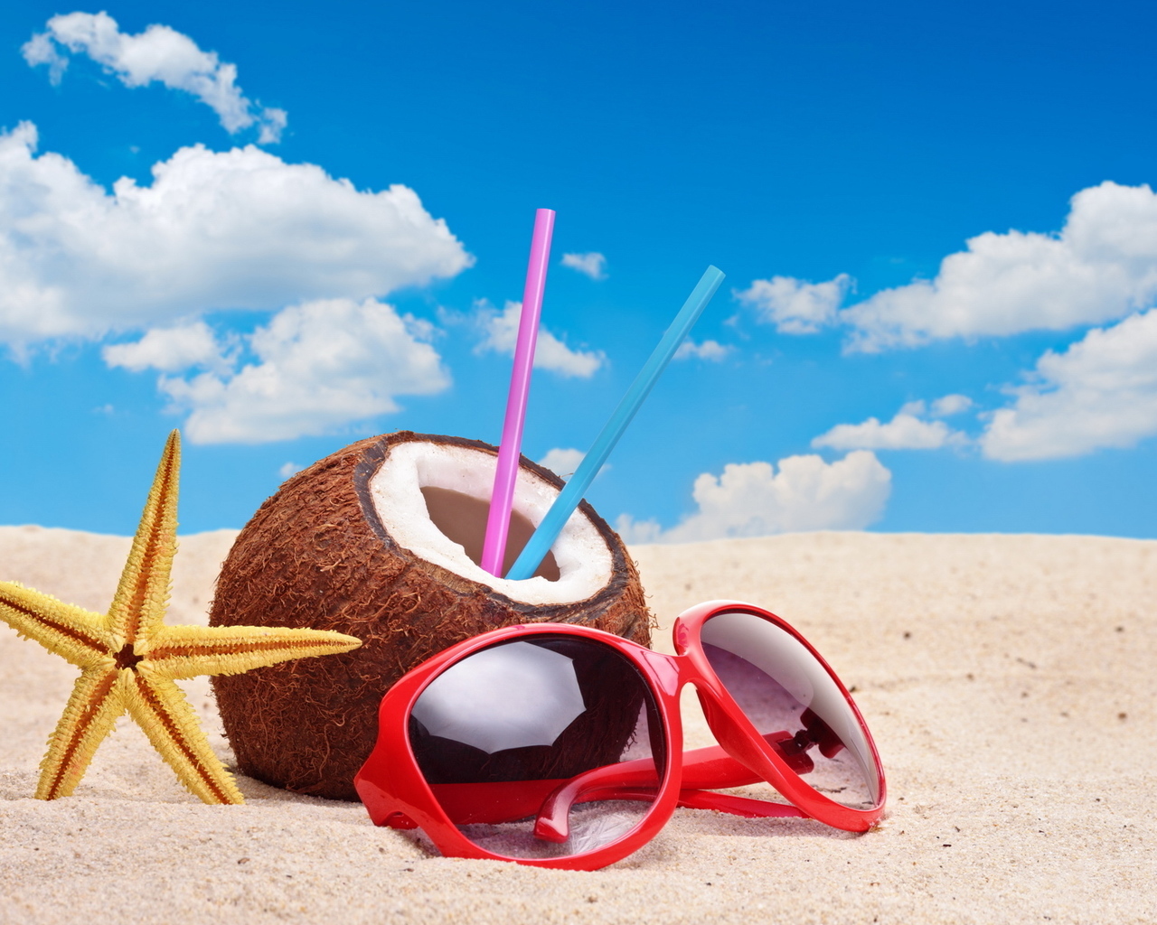 landscape, beach, summer, drinks, coconuts for android