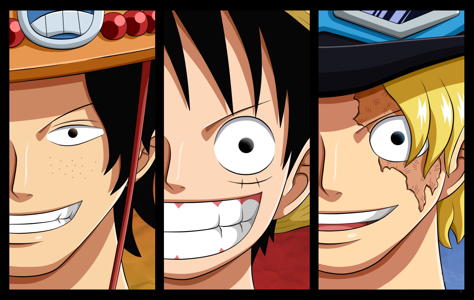 one piece, monkey d luffy, portgas d ace, black hair, anime, sabo (one piece), pirate, smile phone background