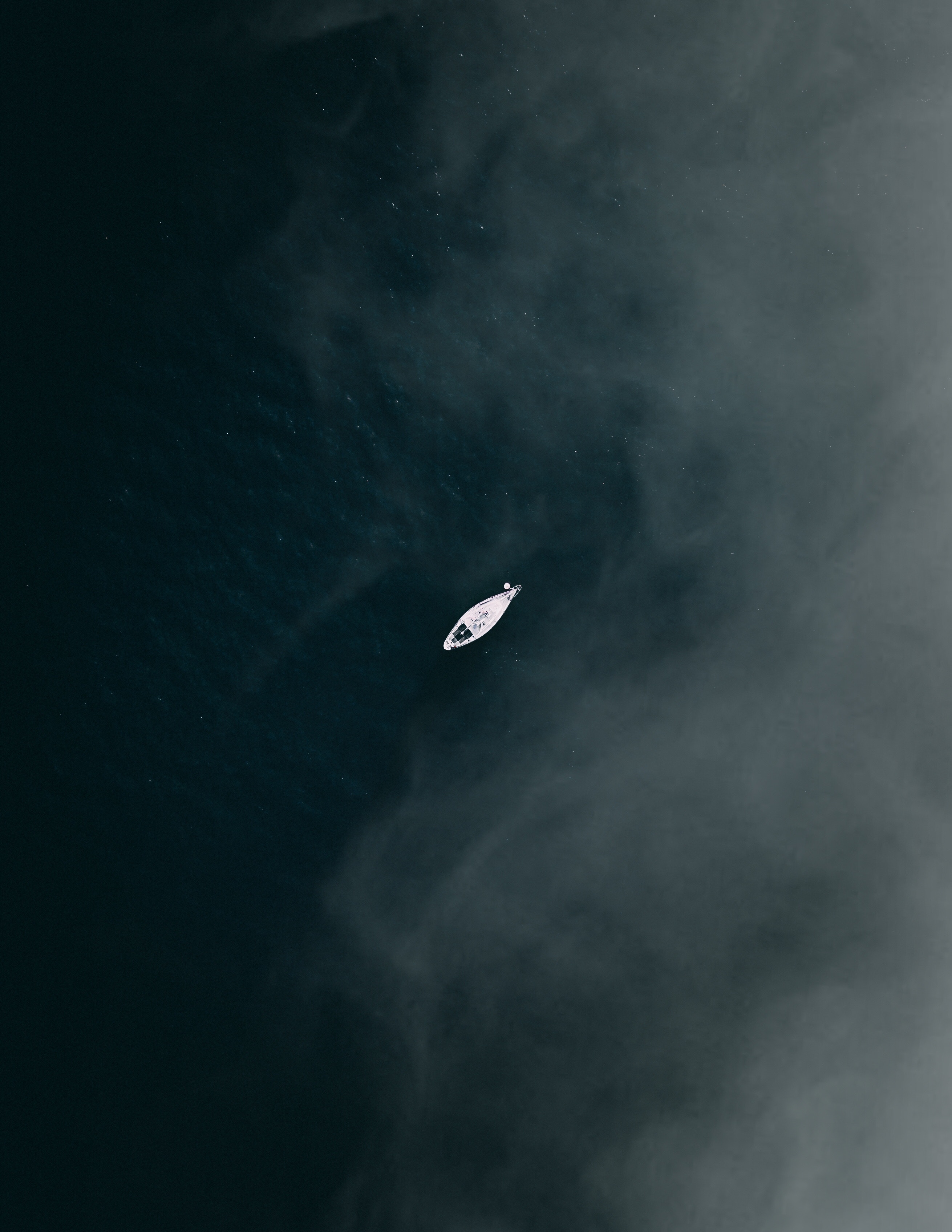 minimalism, tranquillity, view from above, boat, lake, fog, calmness