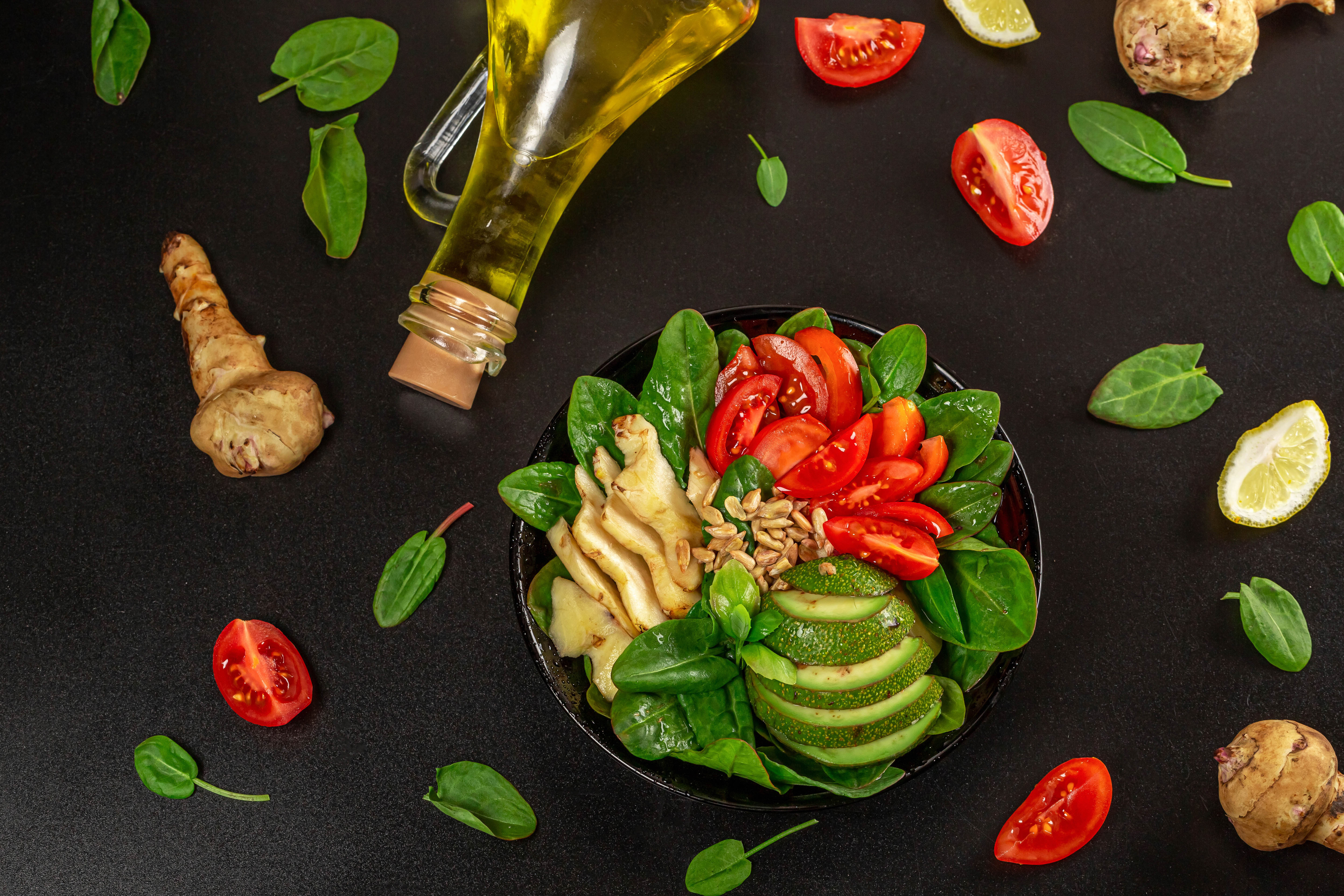 food, salad, avocado, still life, tomato phone wallpaper