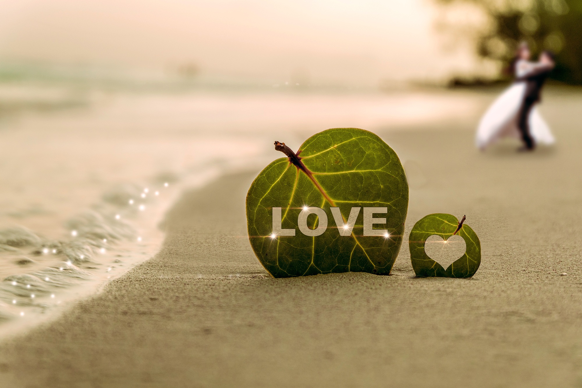 vertical wallpaper artistic, beach, love, heart, leaf, romantic, sand