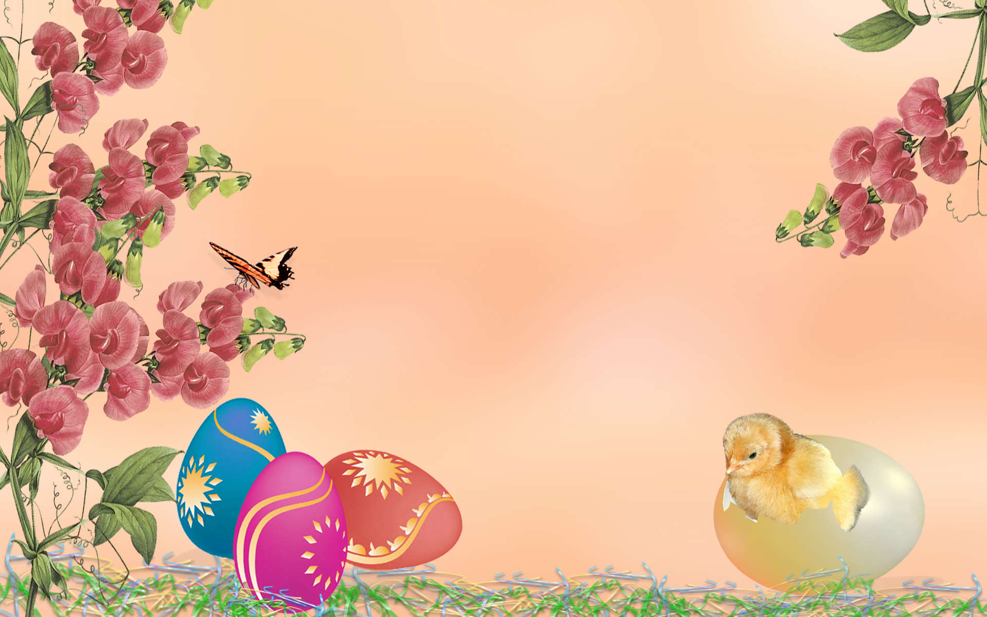 holiday, easter, butterfly, chick, easter egg, flower lock screen backgrounds