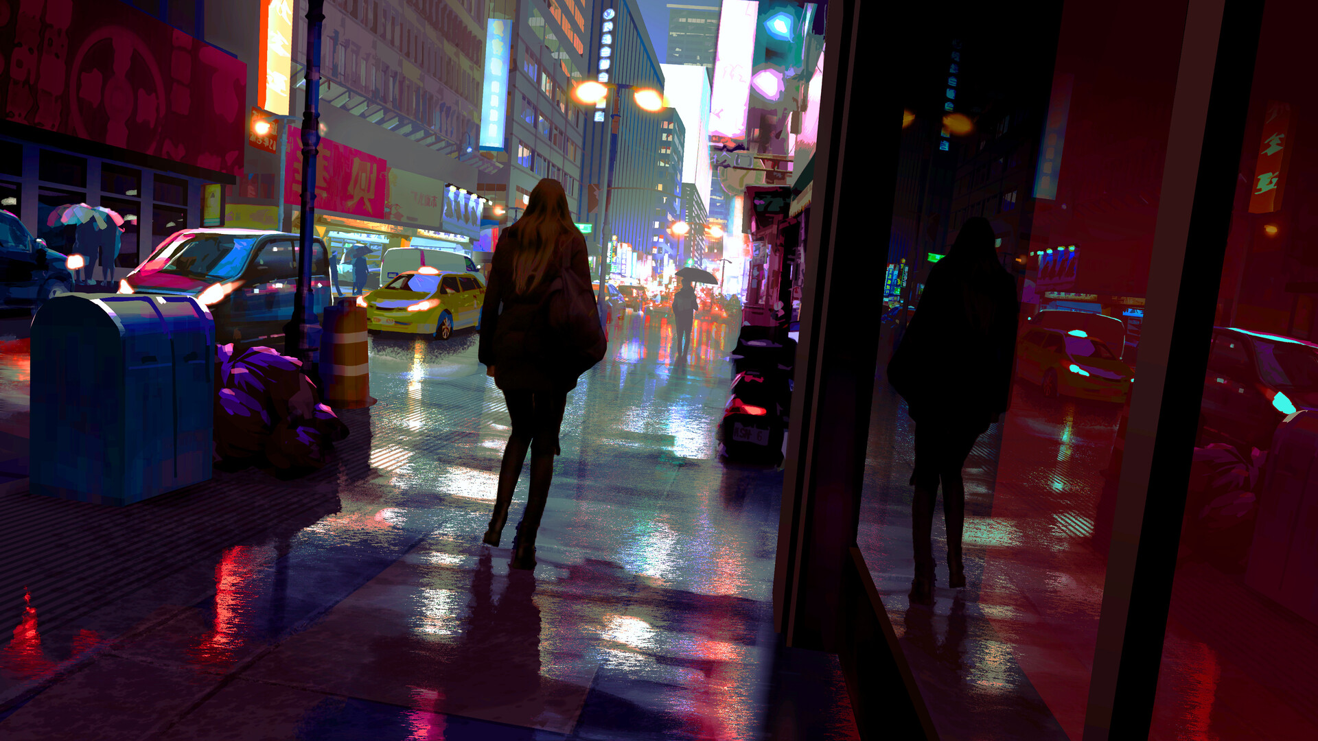 Девушка ночью в городе