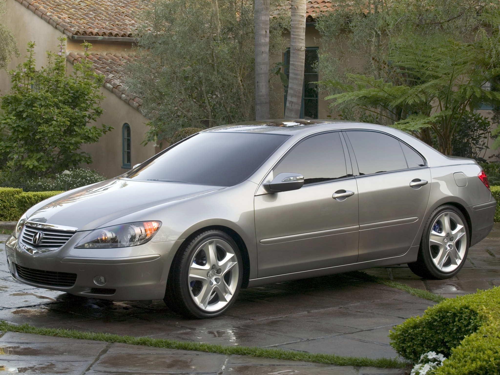 auto, nature, trees, grass, acura, cars, building, reflection, grey, concept, side view, style, akura, 2004, concept car, rl HD wallpaper