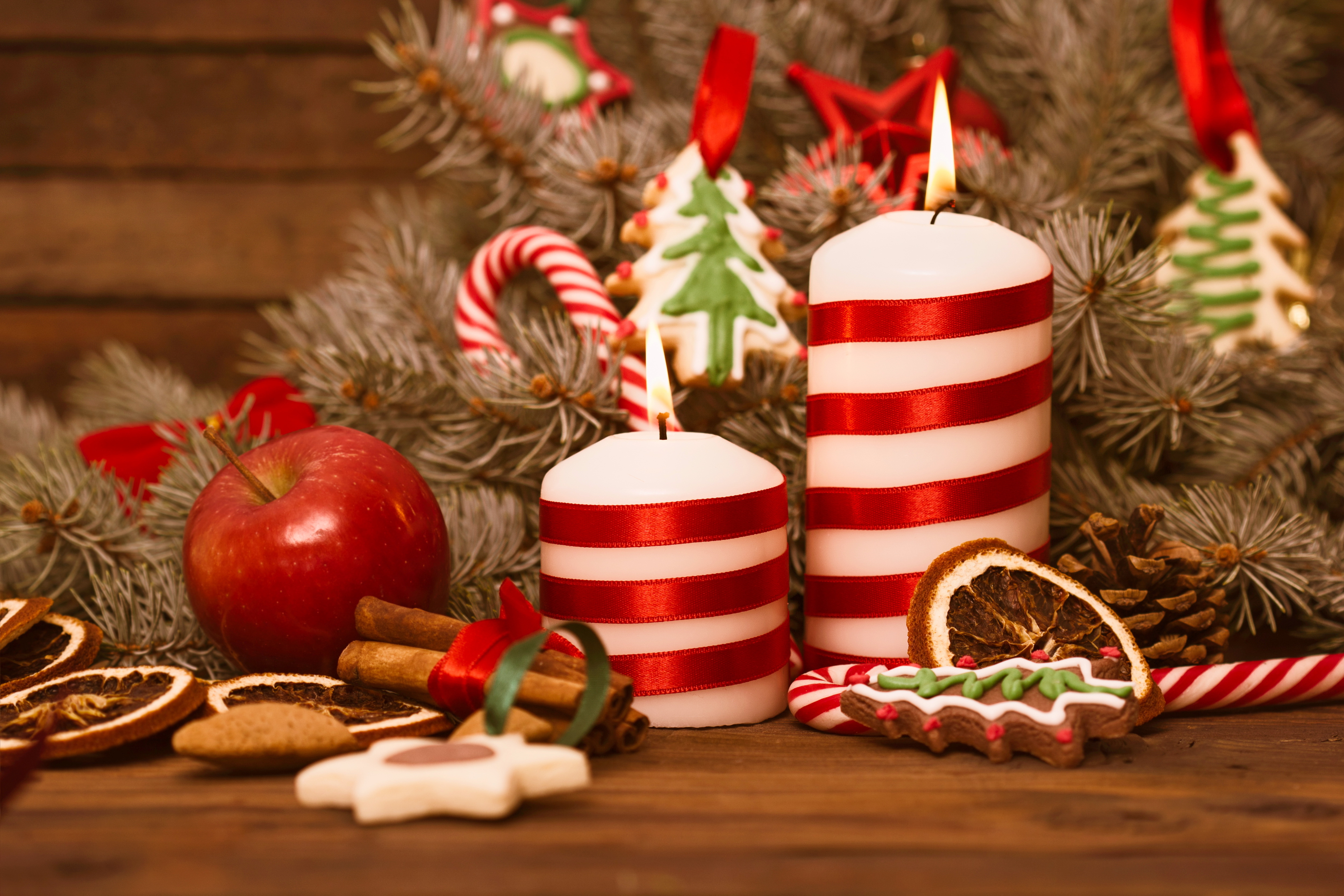 holiday, christmas, apple, candle, candy cane, christmas ornaments, cinnamon, cookie, gingerbread images