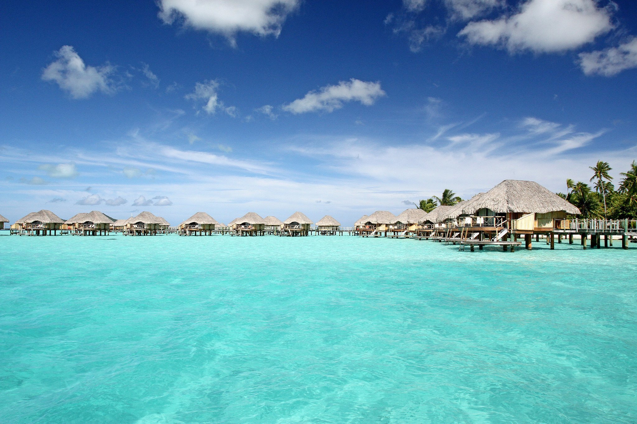 Free download wallpaper Sky, Holiday, Tropical, Photography, Bungalow, Bora Bora on your PC desktop