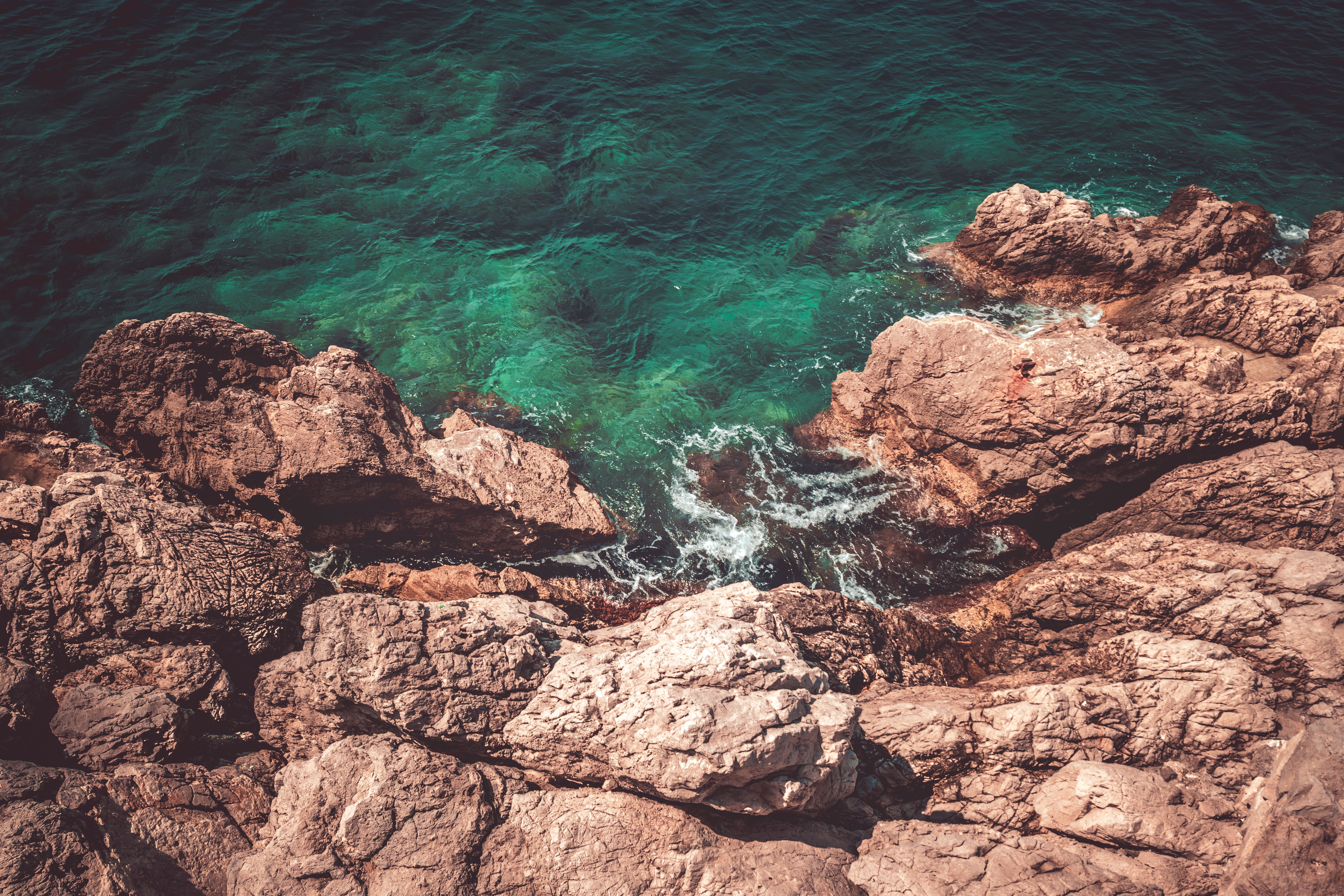 Download mobile wallpaper Coast, Nature, Rocks, Water, View From Above, Sea for free.