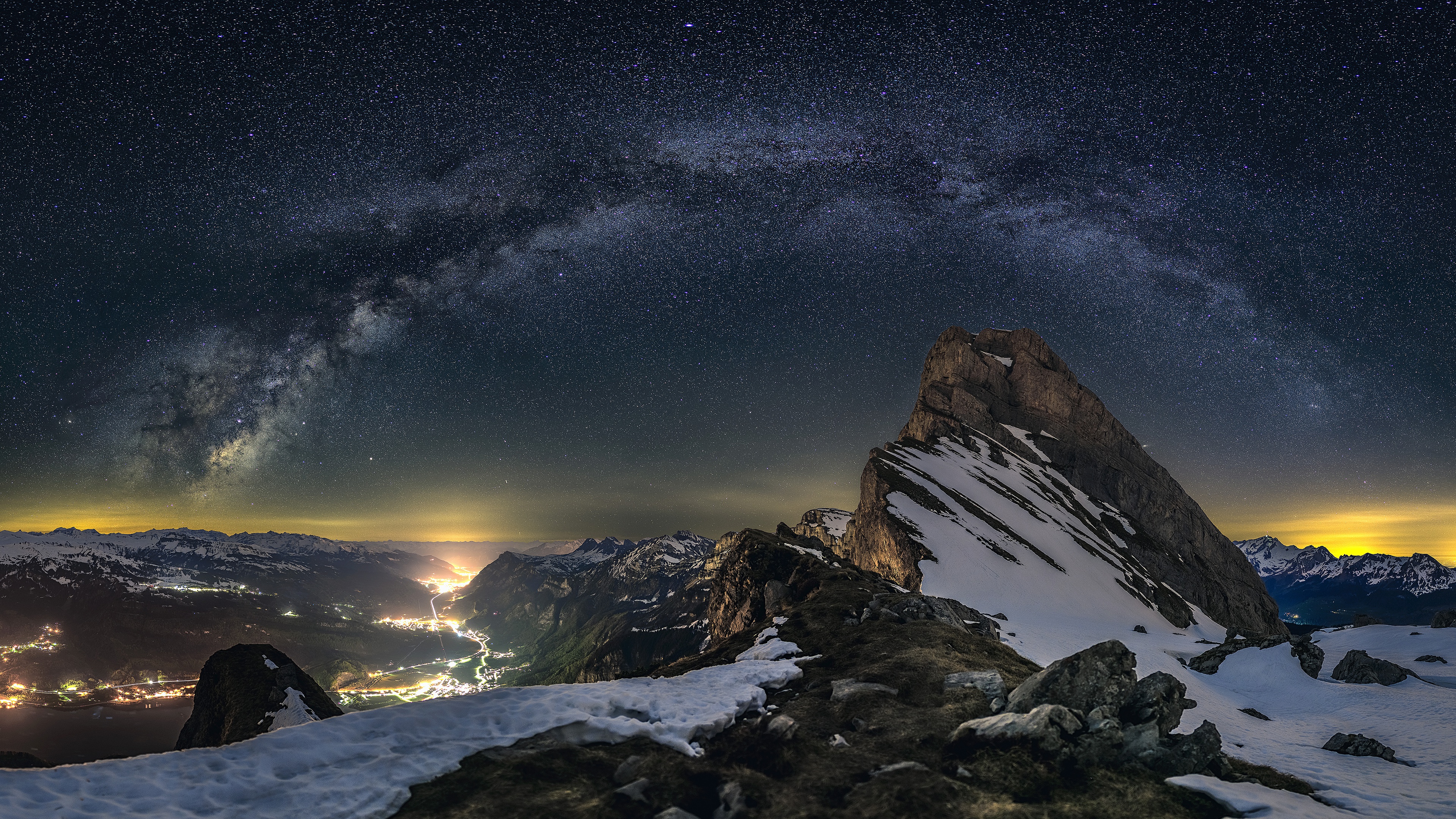 Швейцария Альпы ночь звезды