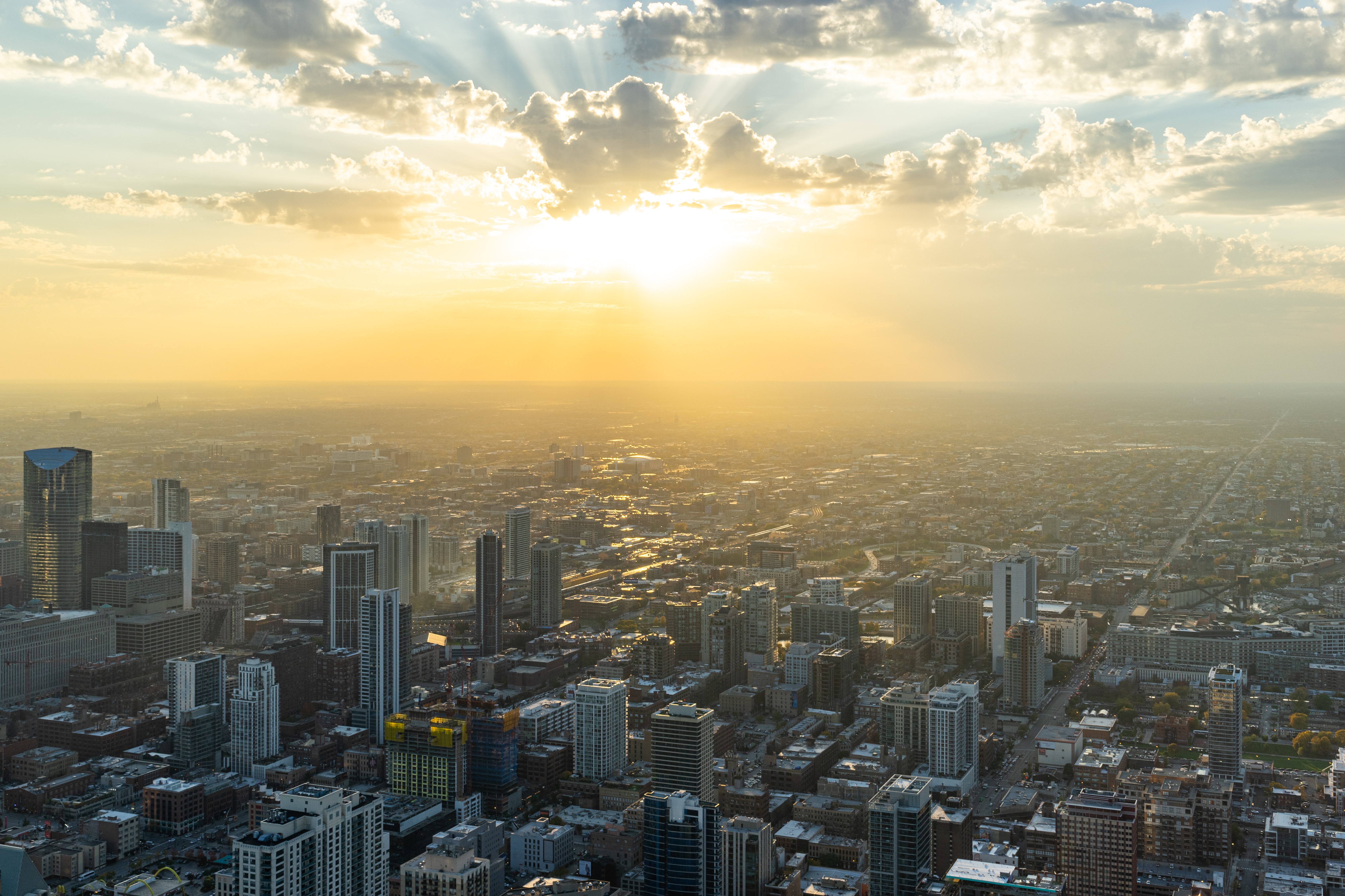 view from above, cities, dawn, usa, city, united states, urban landscape, cityscape, chicago 4K