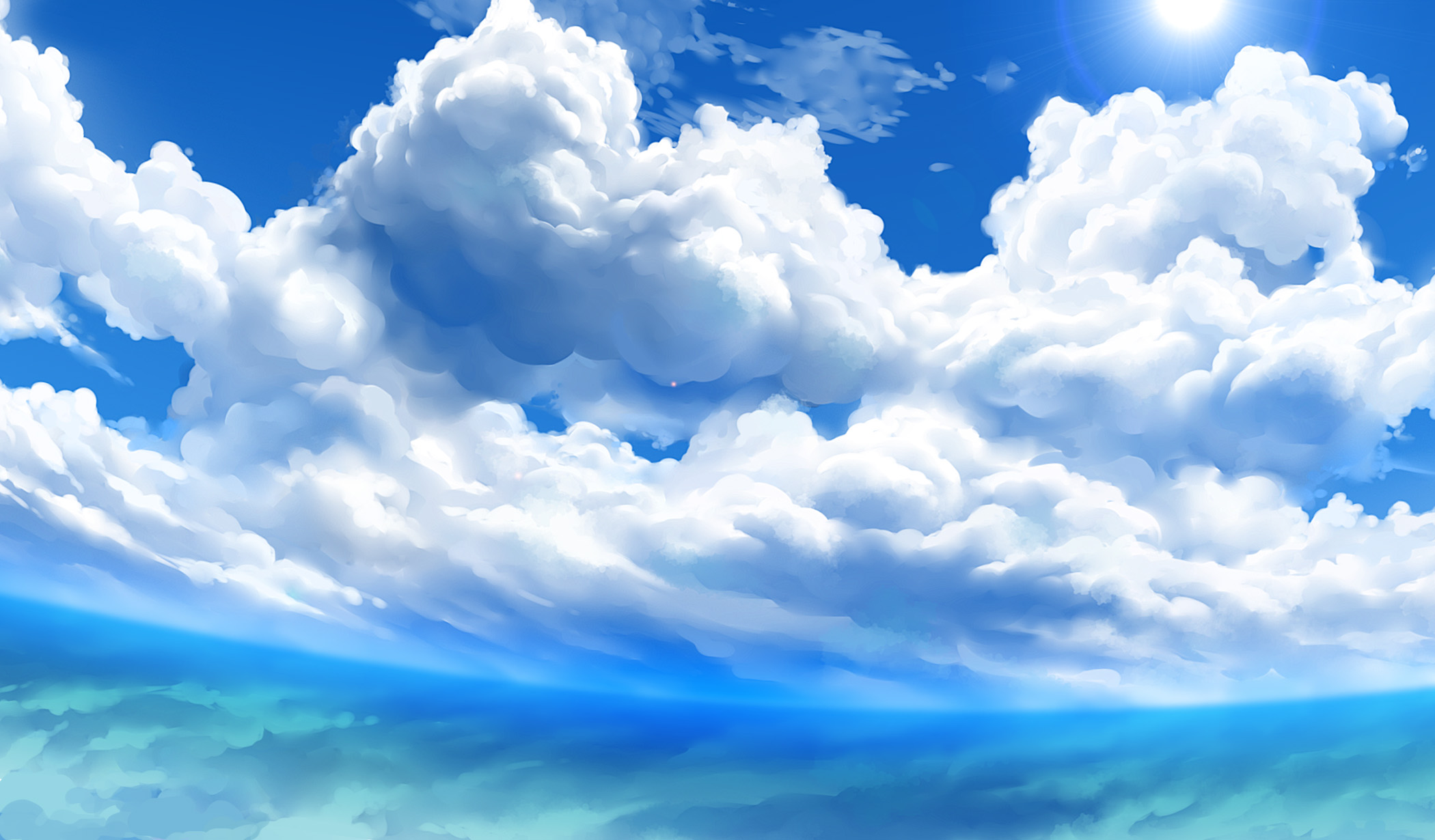 Drawing Blue Sky with Clouds in Anime Style