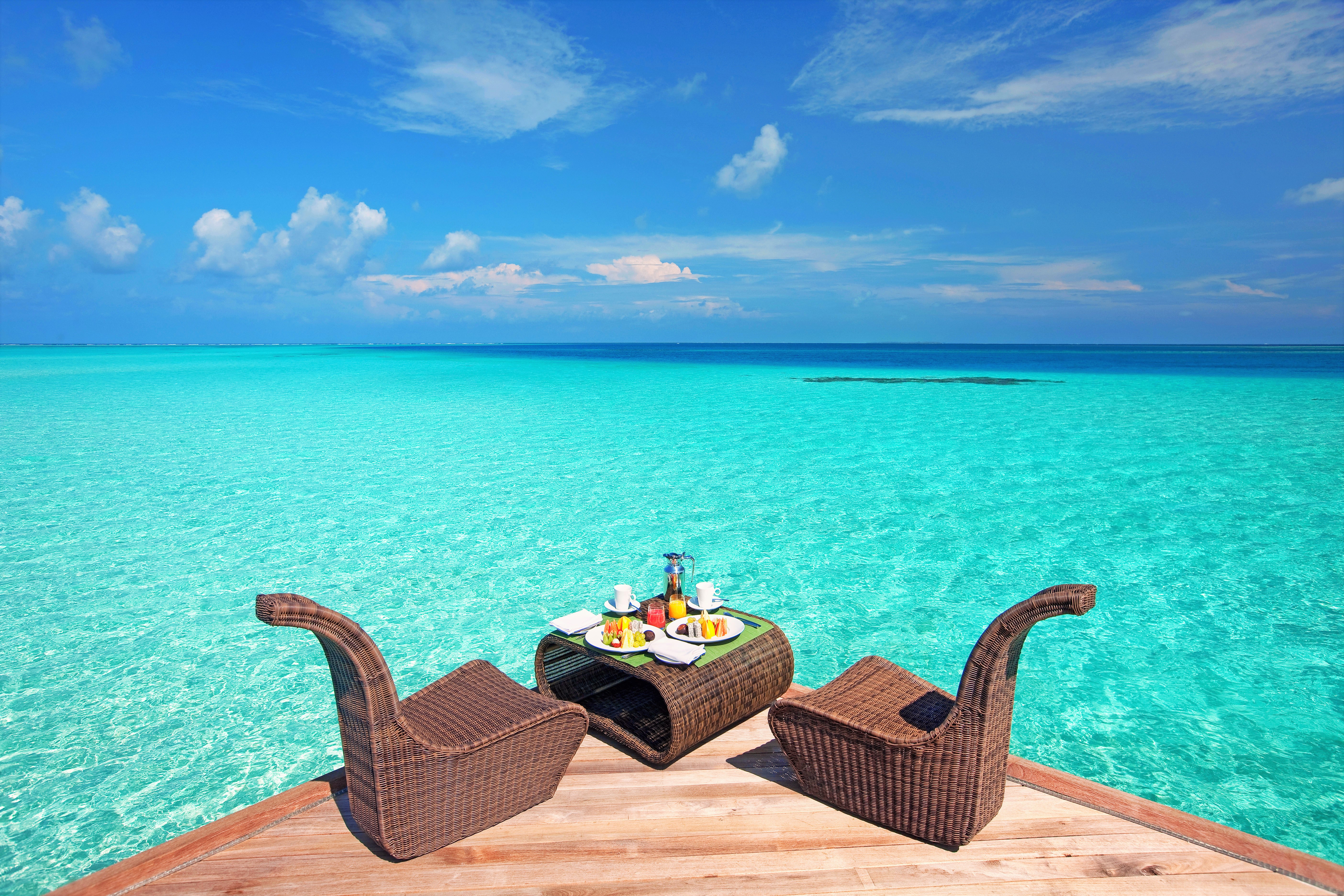 luxury, resort, sea, man made, chair, horizon, lunch, ocean, tropical Phone Background