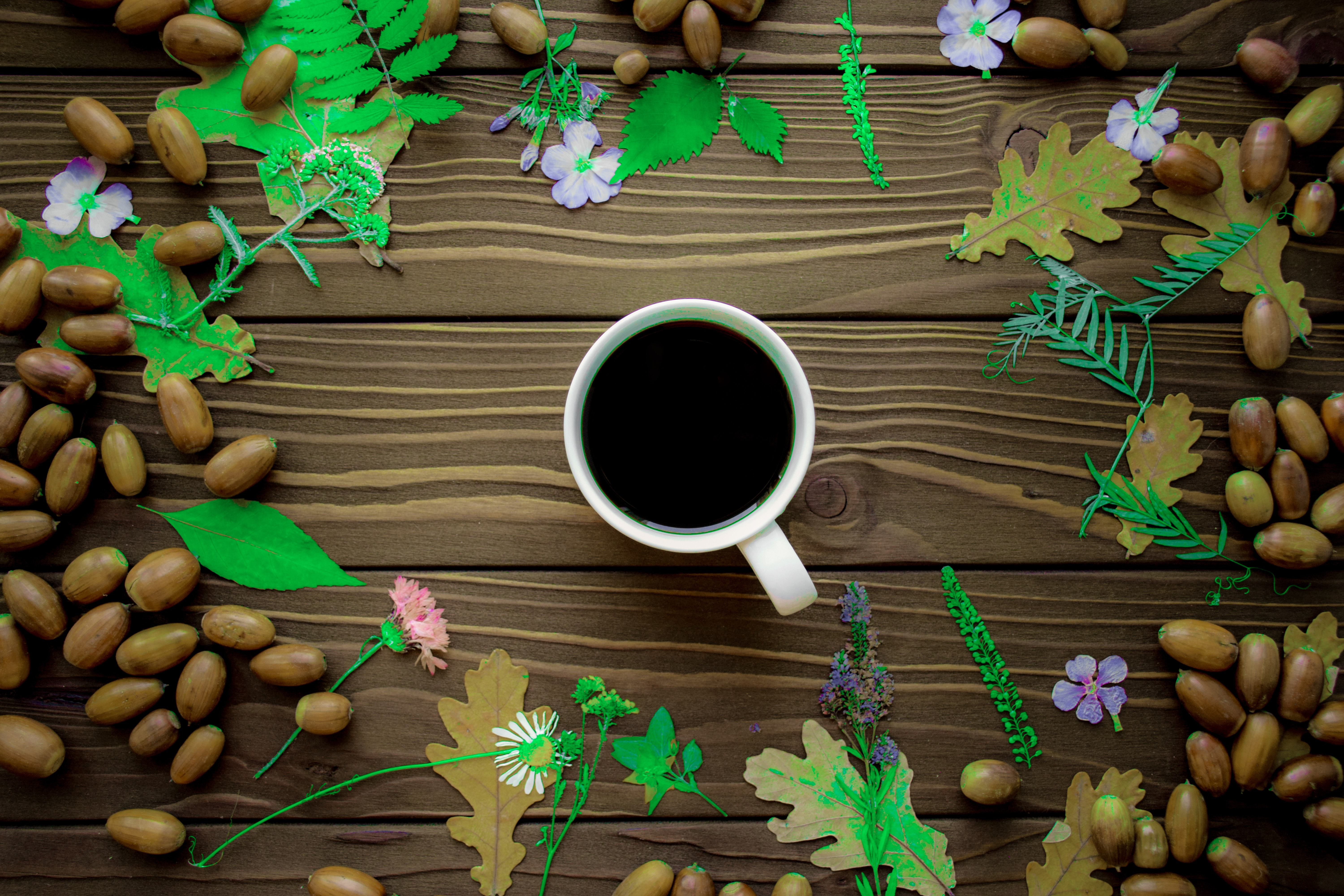 Download mobile wallpaper Wood, Surface, Cup, Wooden, Food, Coffee for free.