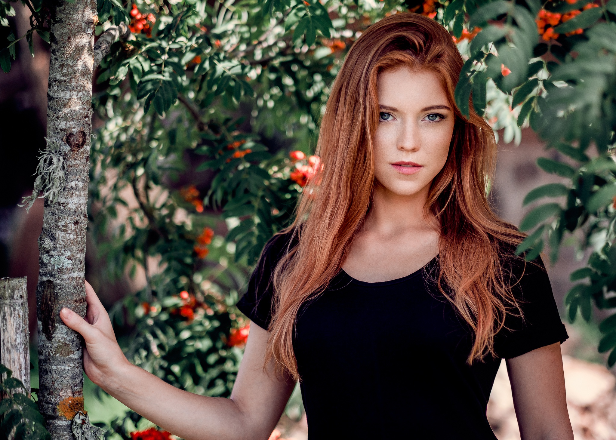 model, redhead, women, blue eyes