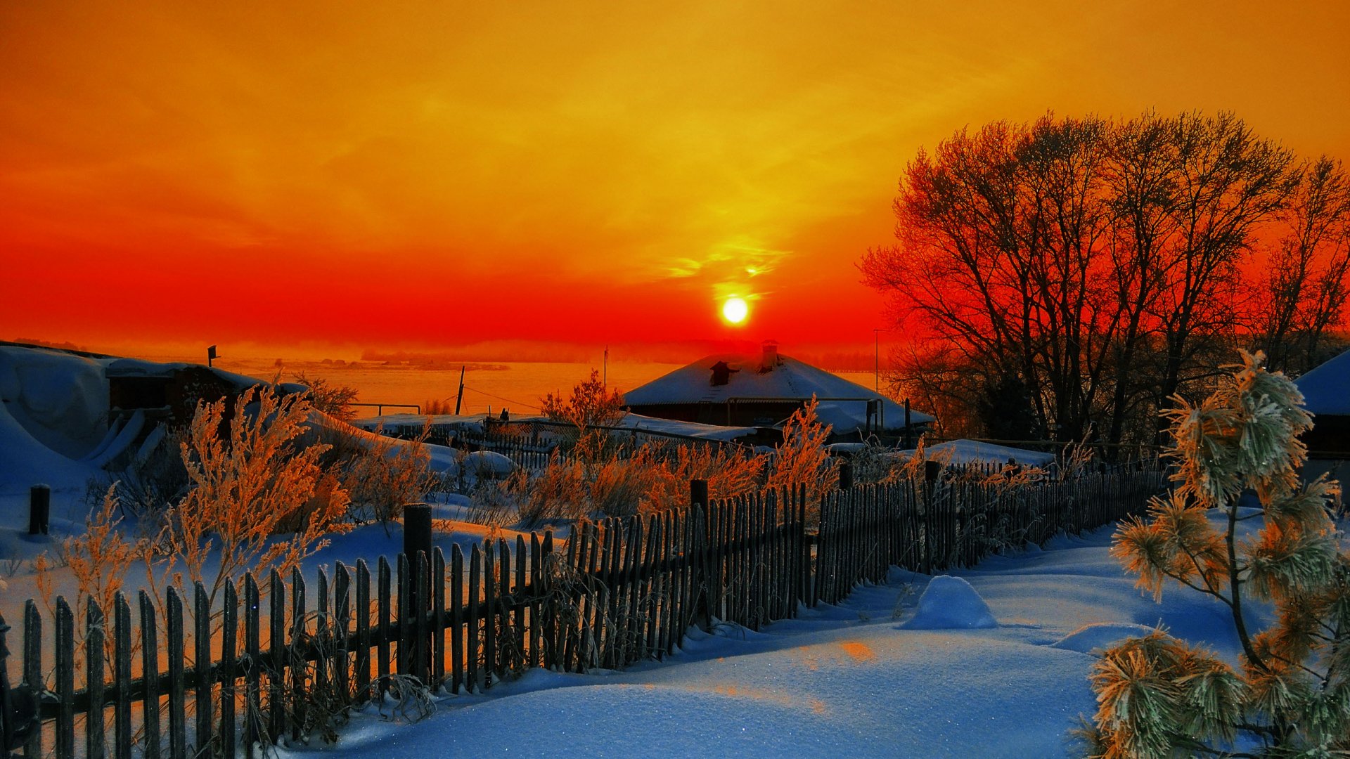Восход солнца в деревне фото красивый