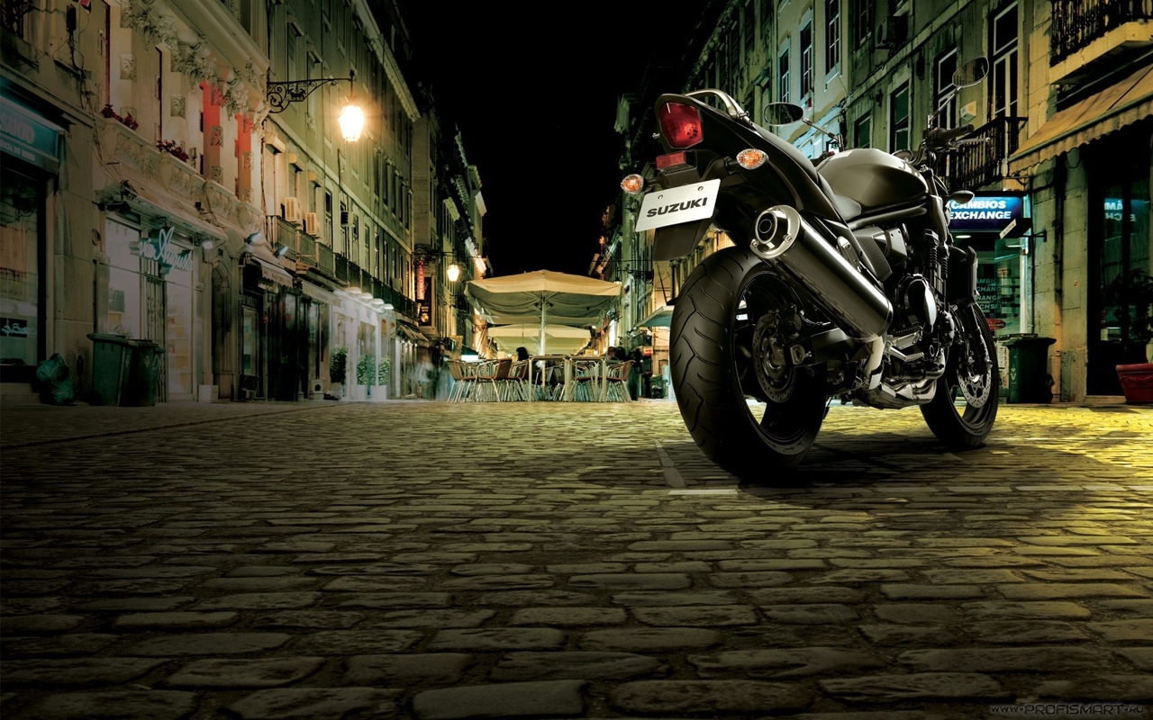black, transport, landscape, streets, night, motorcycles High Definition image