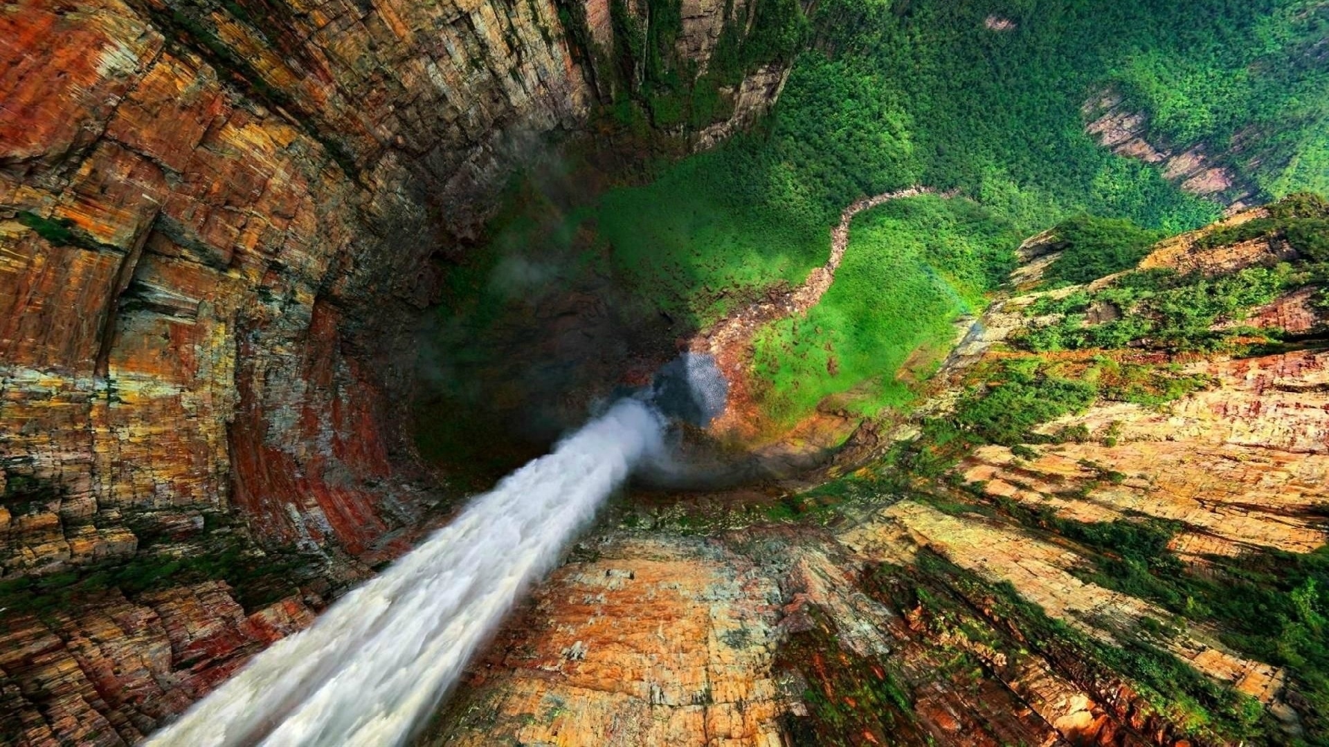 earth, angel falls, canaima national park, moss, nature, vegetation, venezuela, water, waterfall