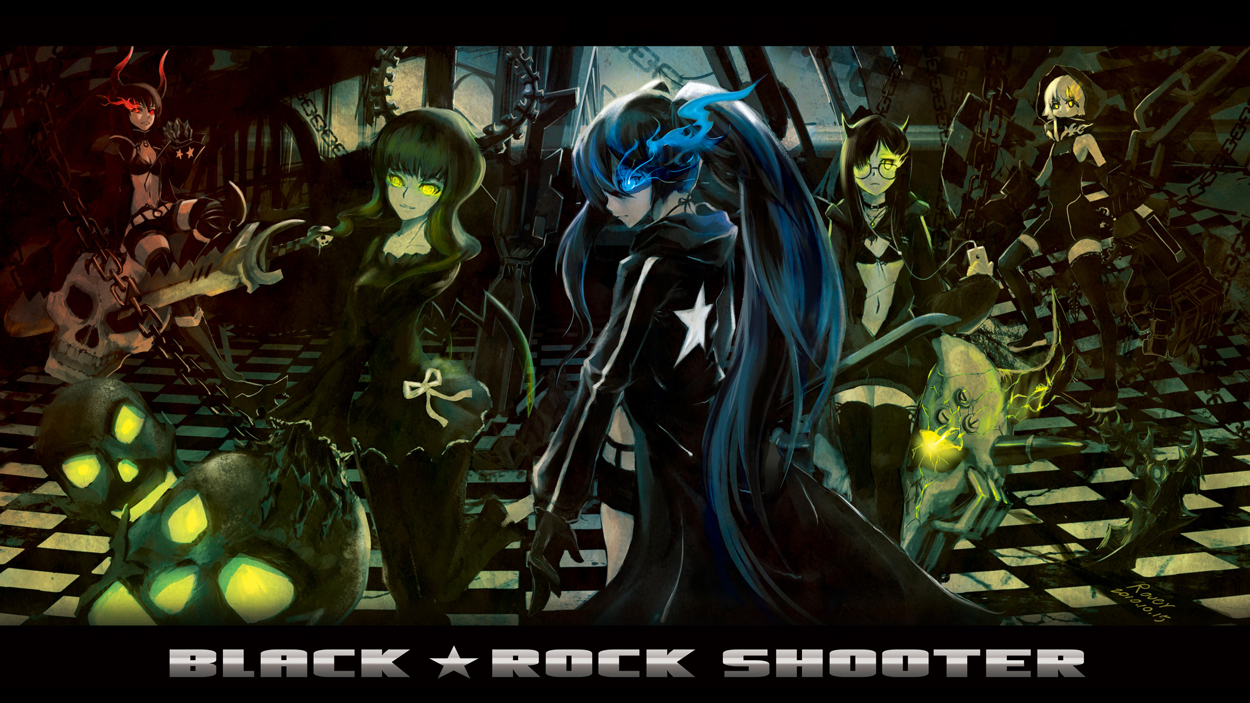 anime, black rock shooter, black gold saw, dead master (black rock shooter), strength (black rock shooter) cell phone wallpapers