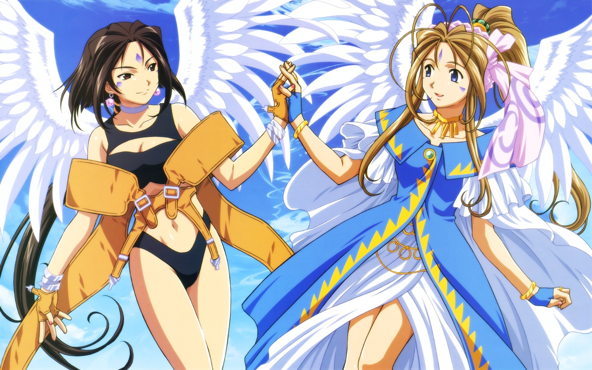 anime, ah! my goddess, belldandy (ah! my goddess), goddess, peorth (ah! my goddess), wings