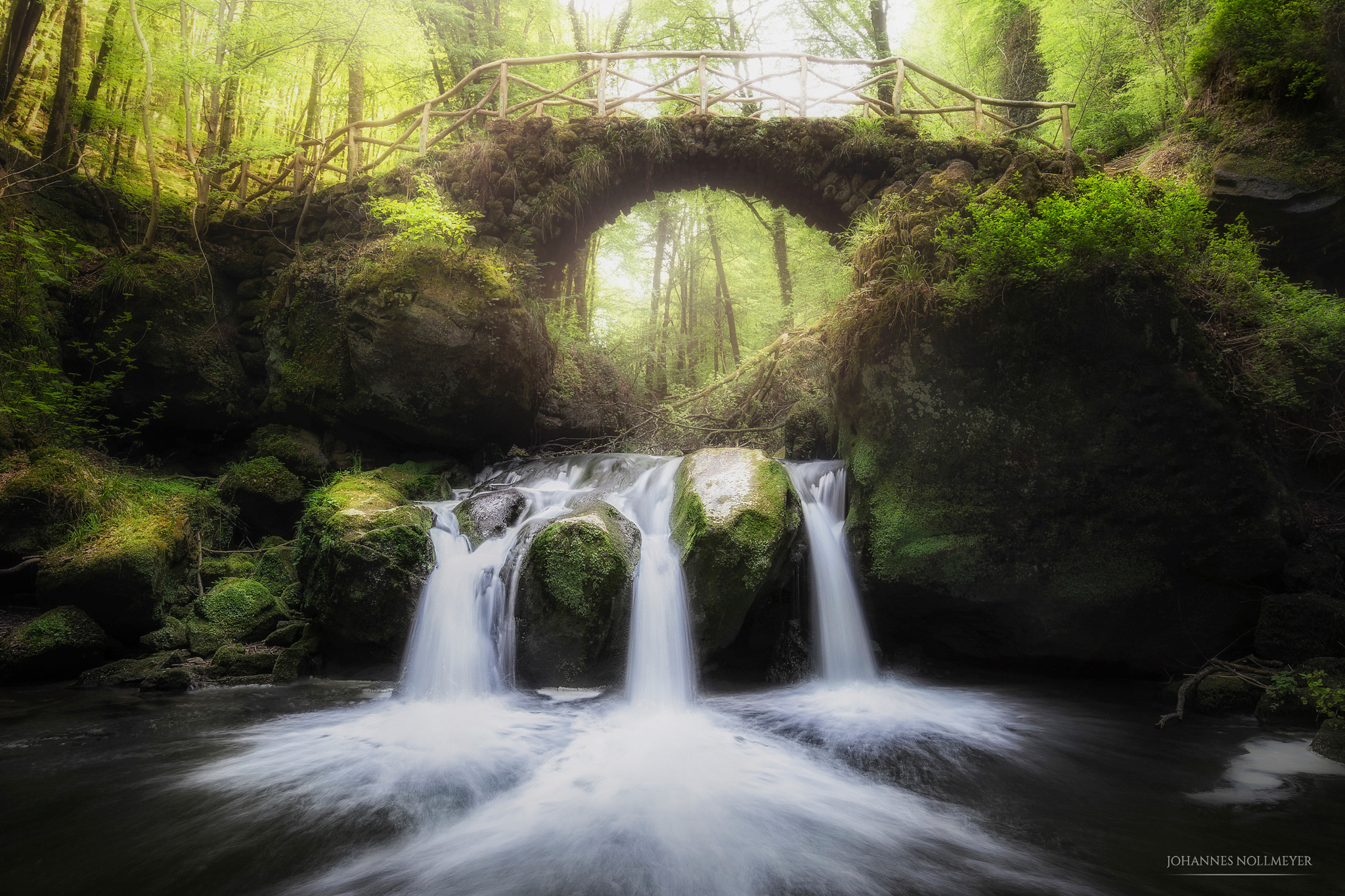 Horizontal Wallpaper earth, forest, bridge, landscape, luxembourg, muellerthal, nature, waterfall