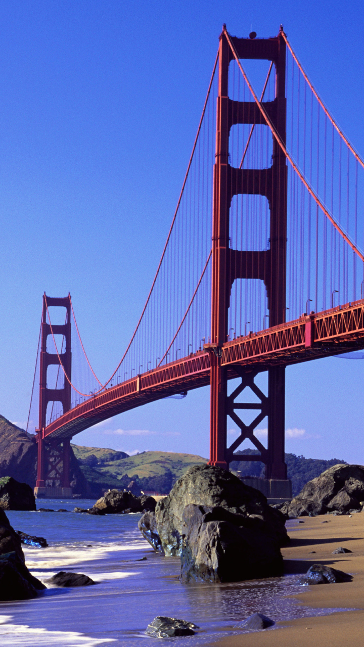Download mobile wallpaper Bridges, Sky, Beach, Golden Gate, Man Made for free.