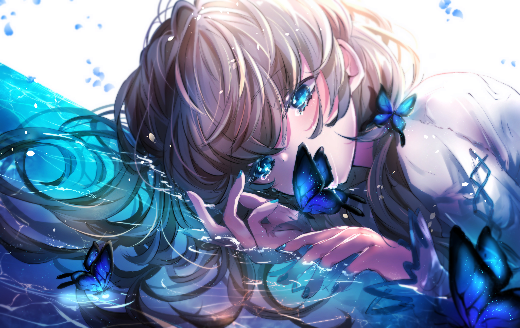 Blue Hair Girl Butterflies Anime HD Anime Girl Wallpapers