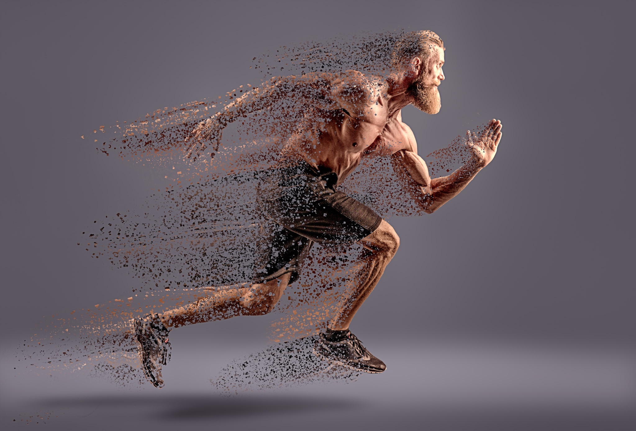 running, muscle, sports, beard