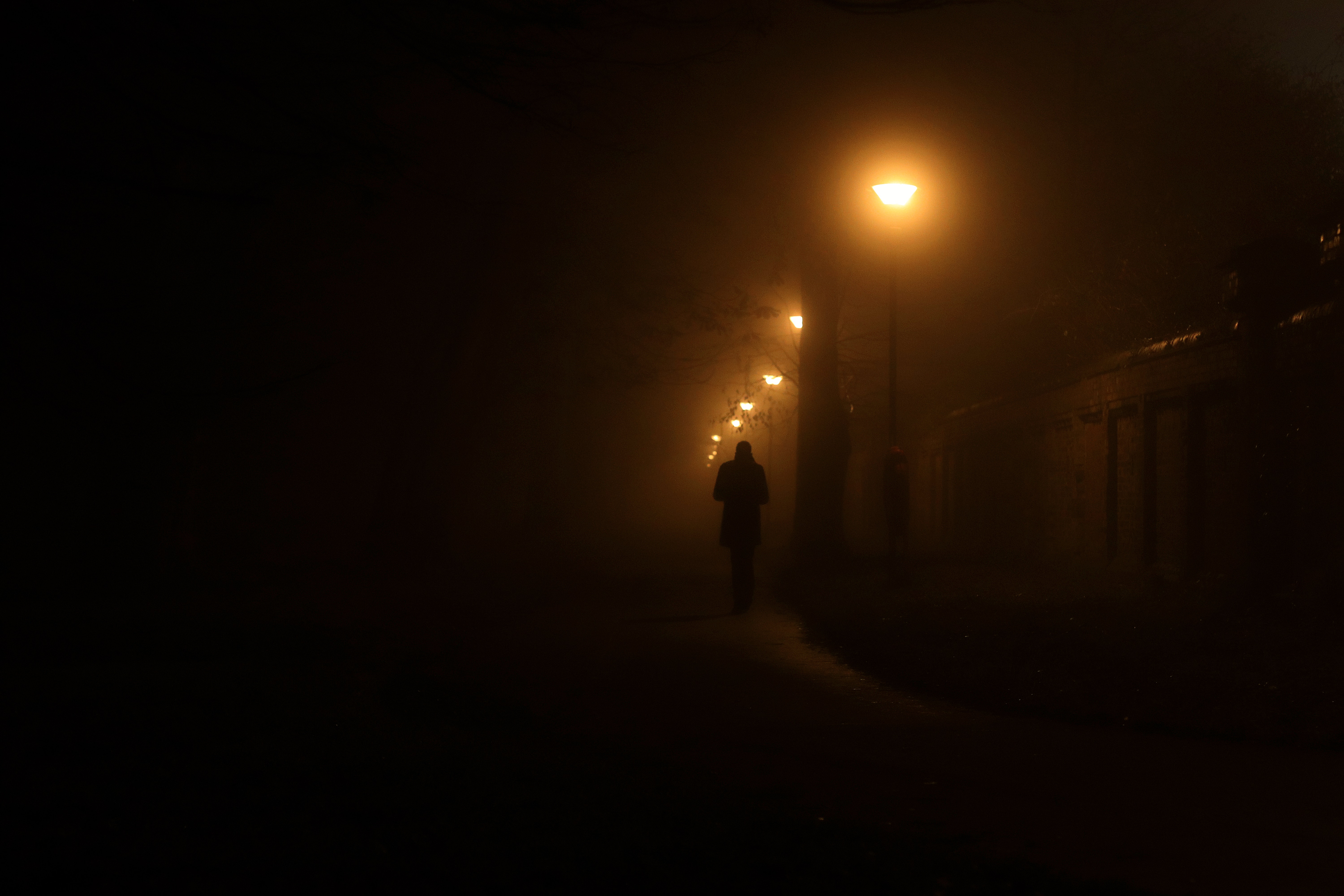 lantern, loneliness, lonely, alone, night, dark, silhouette, lamp, human, person 8K