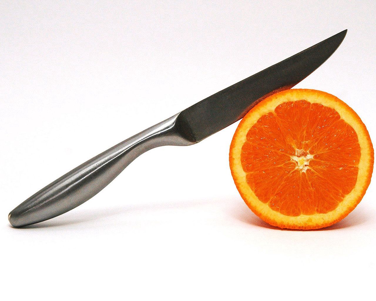 food, orange, slice, section, knife HD wallpaper