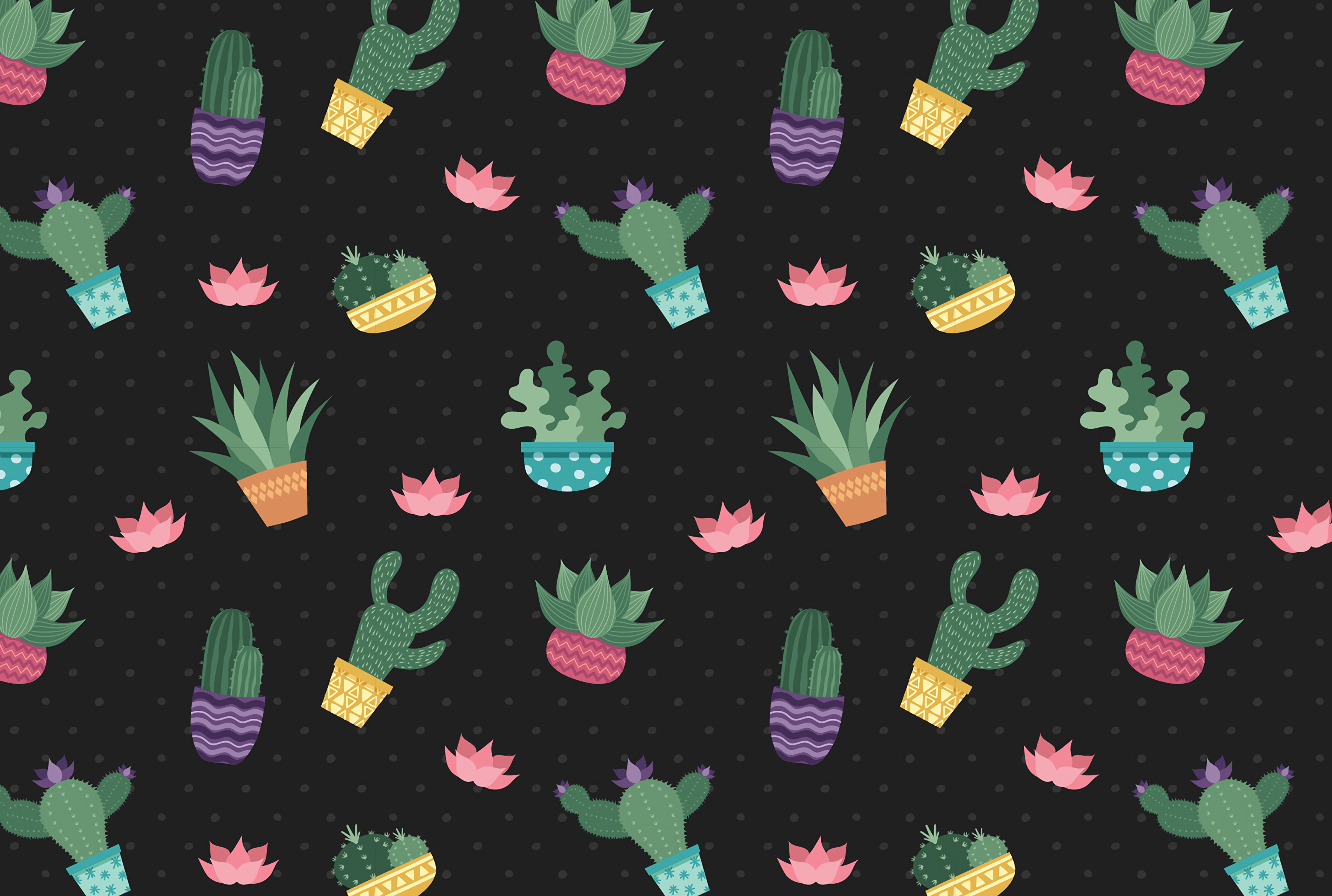 texture, art, textures, pattern, cactuses, flowers 4K