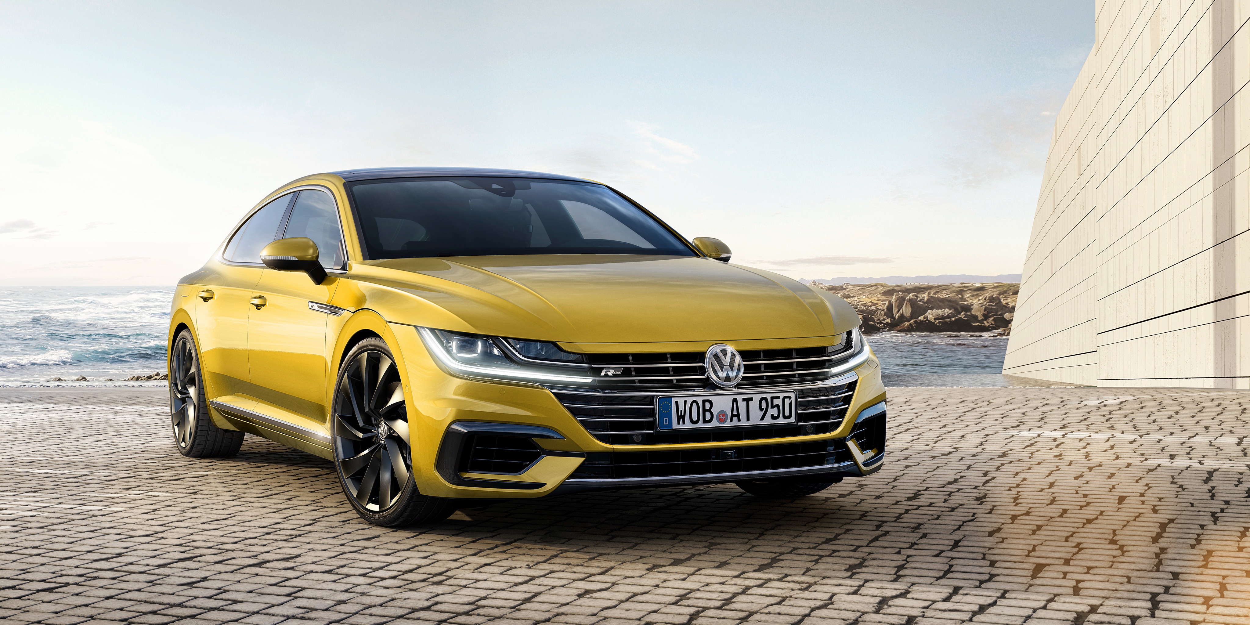 Download mobile wallpaper Volkswagen, Car, Vehicles, Yellow Car, Volkswagen Arteon for free.