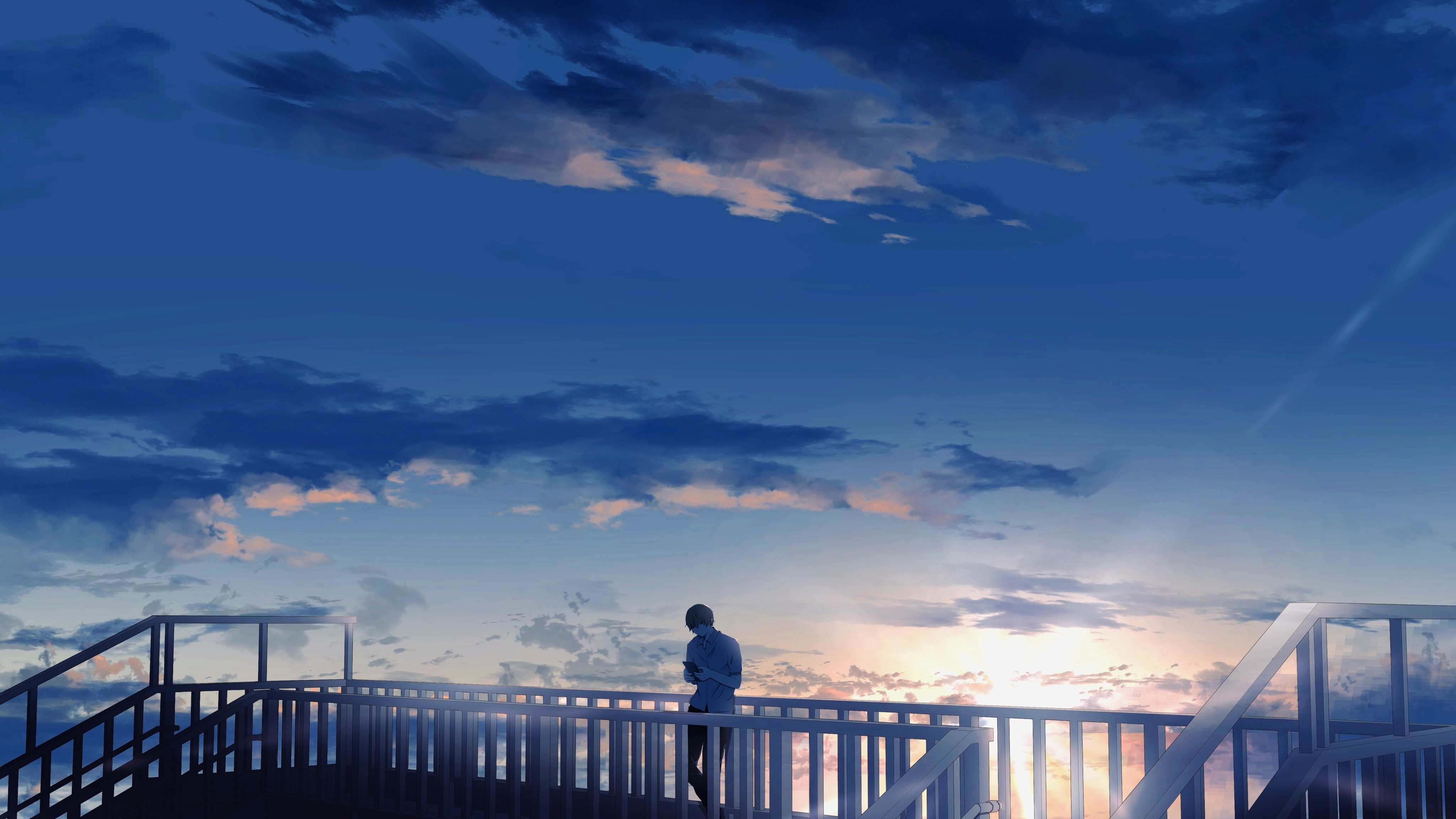 Download mobile wallpaper Anime, Sunset, Sky, Boy for free.